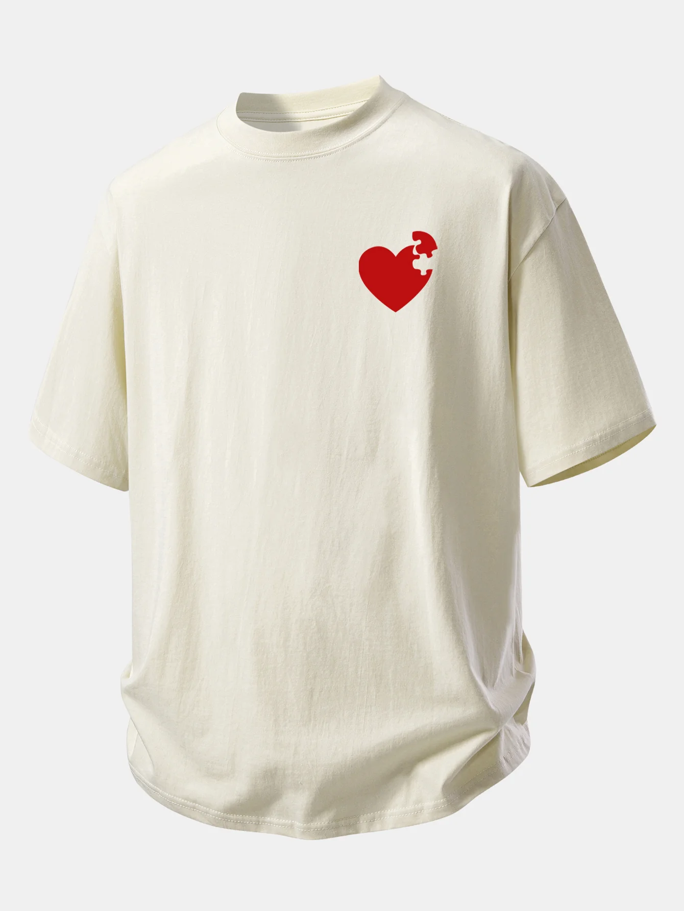 Relax Fit Heart Puzzle Print Cotton T-Shirt - Image 11
