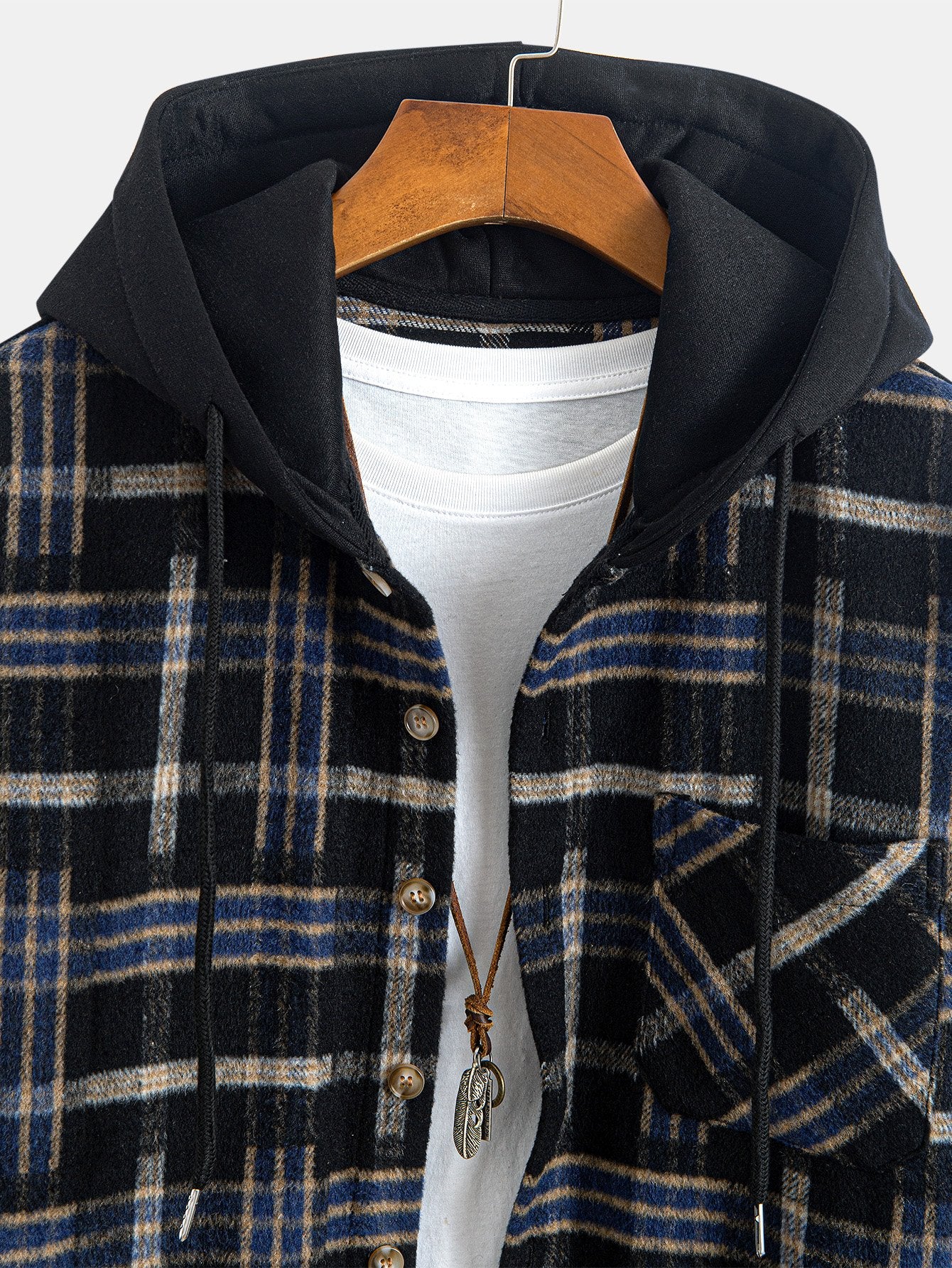 Relaxed Fit Schweres Flanell Karo Kapuzenhemd - Image 10