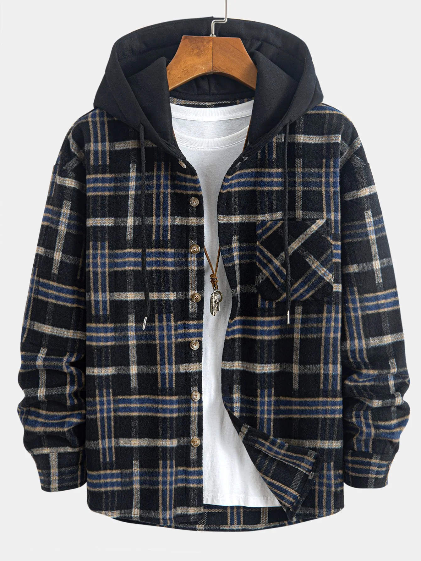 Relaxed Fit Schweres Flanell Karo Kapuzenhemd - Image 3