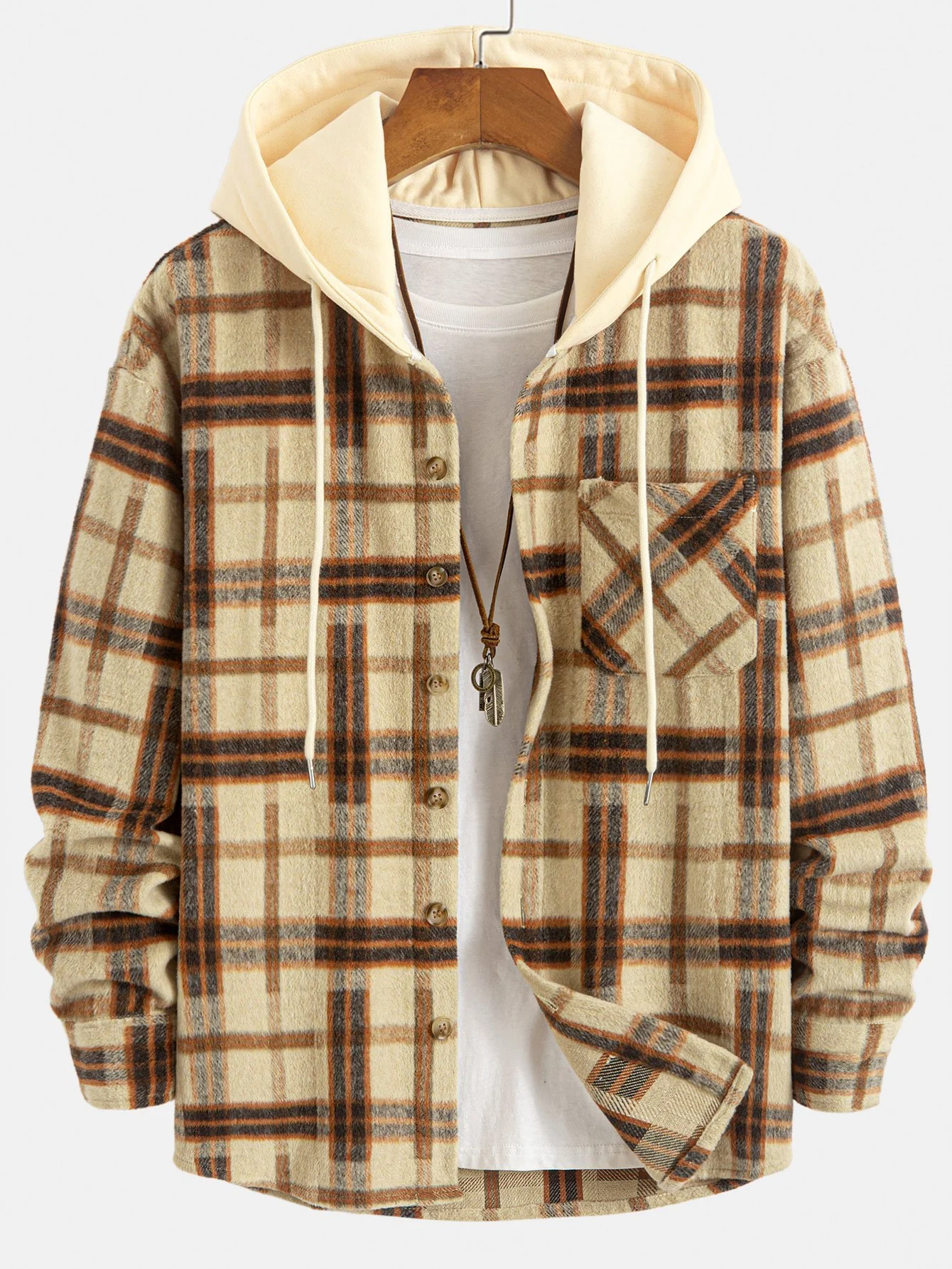 Relaxed Fit Schweres Flanell Karo Kapuzenhemd - Image 5