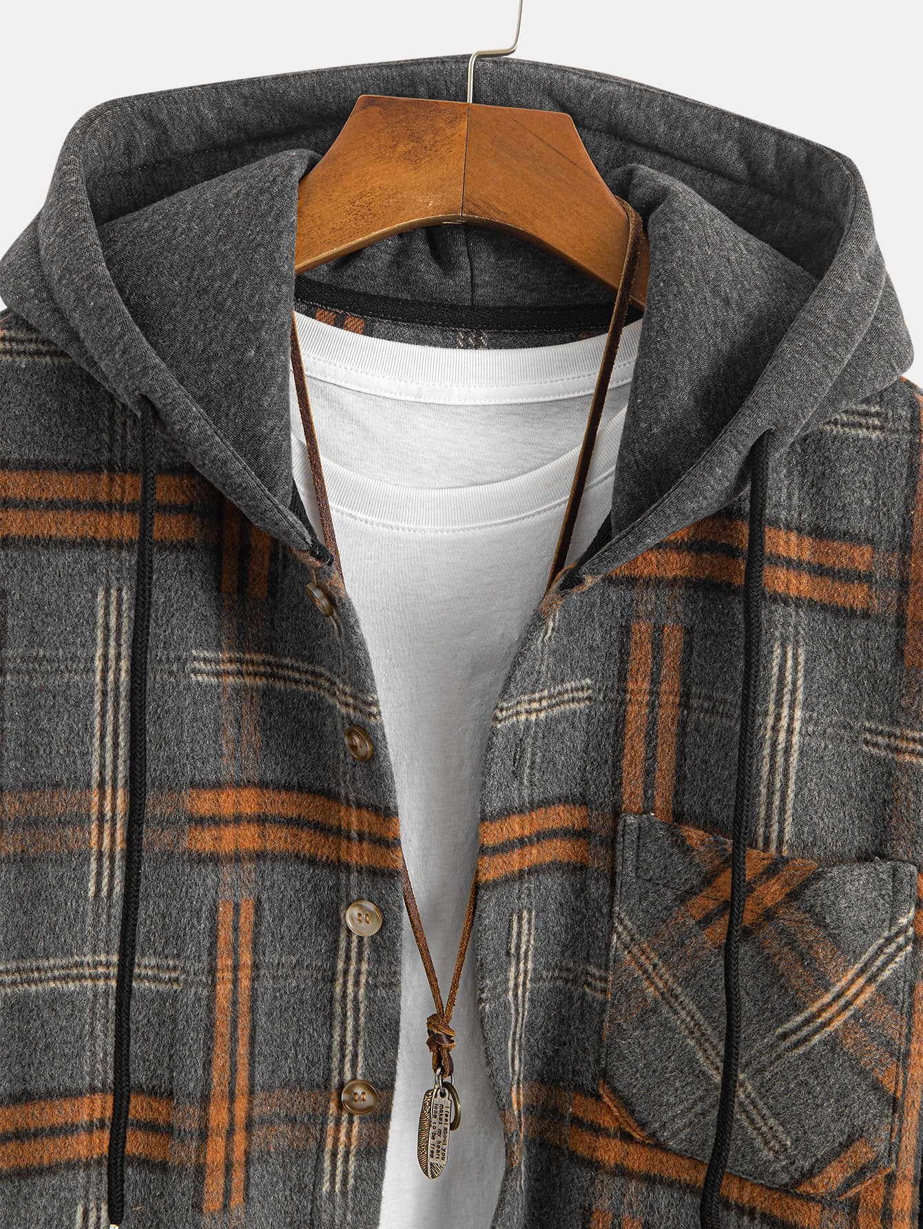 Relaxed Fit Schweres Flanell Karo Kapuzenhemd - Image 7