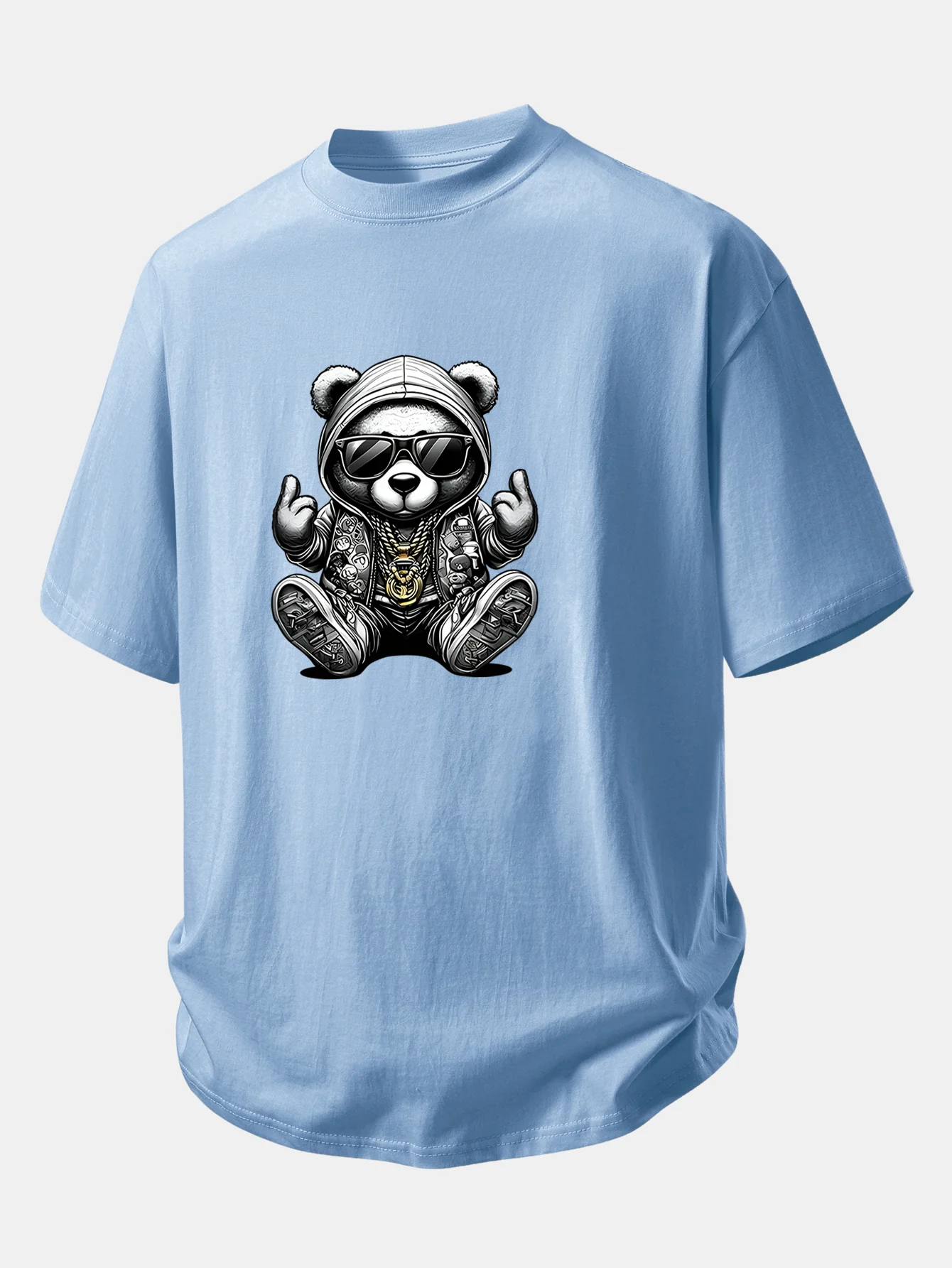Relax Fit Hip Hop Bear Print Cotton T-Shirt - Image 10