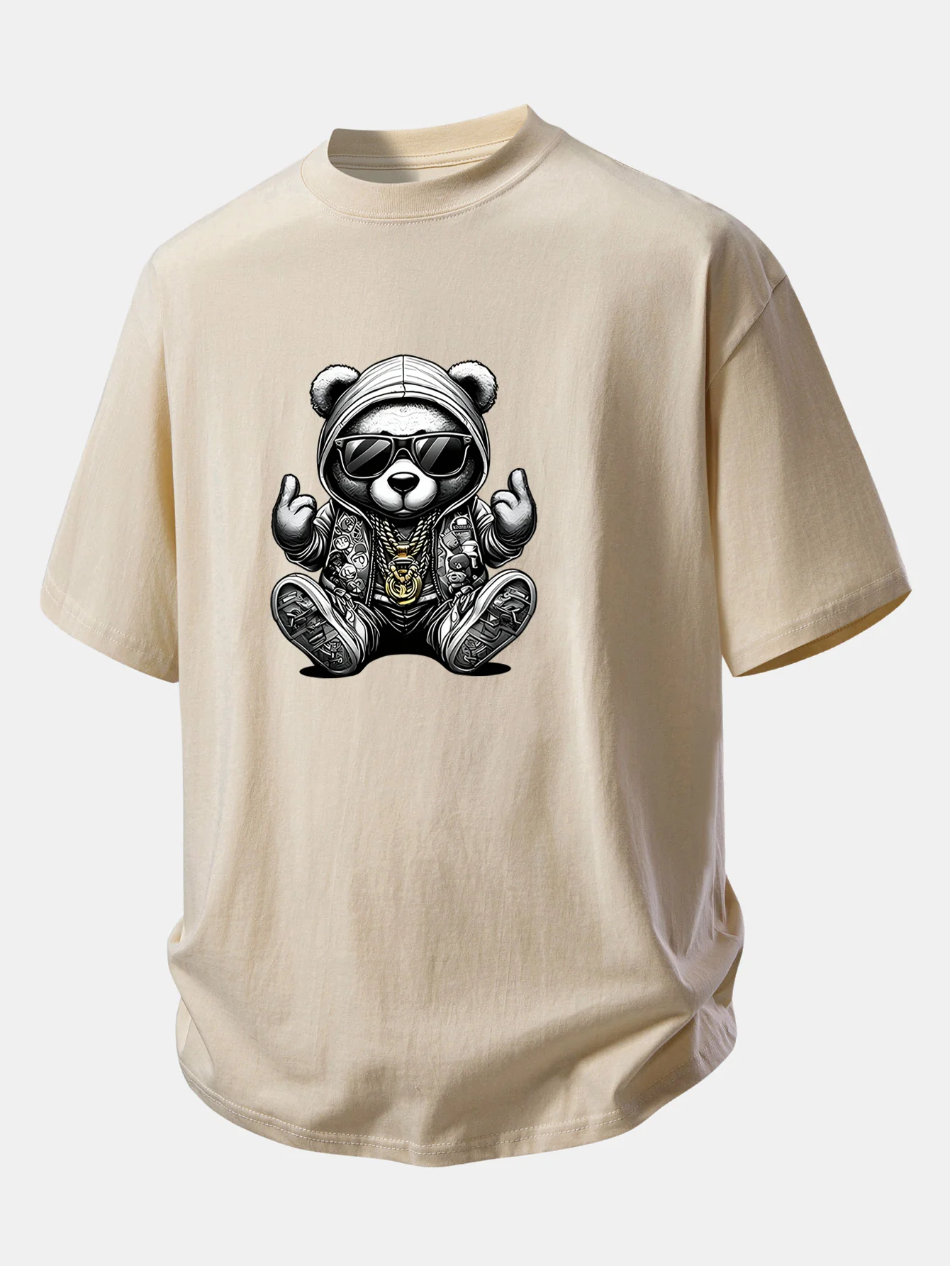 Relax Fit Hip Hop Bear Print Cotton T-Shirt - Image 11