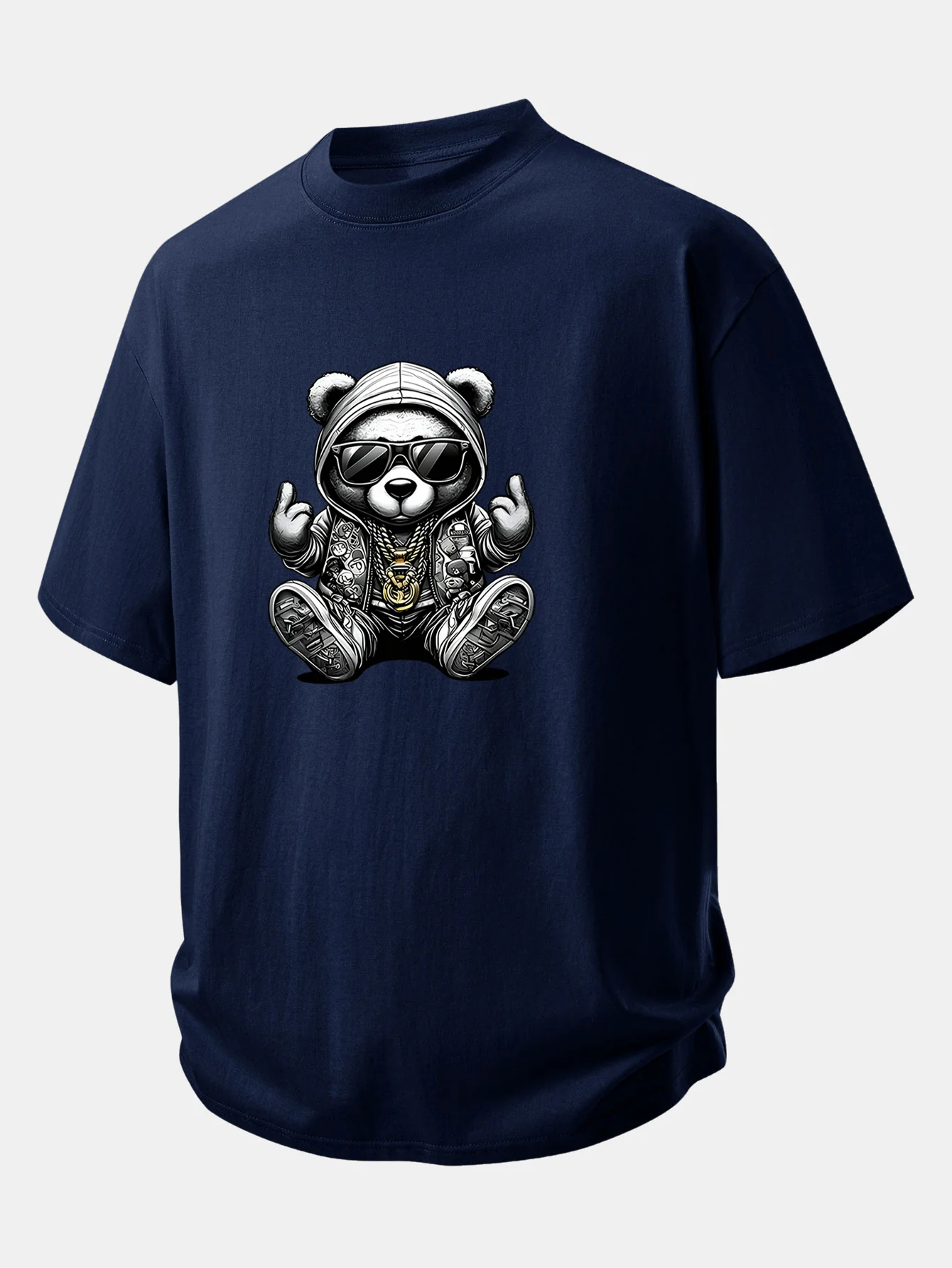 Relax Fit Hip Hop Bear Print Cotton T-Shirt - Image 2