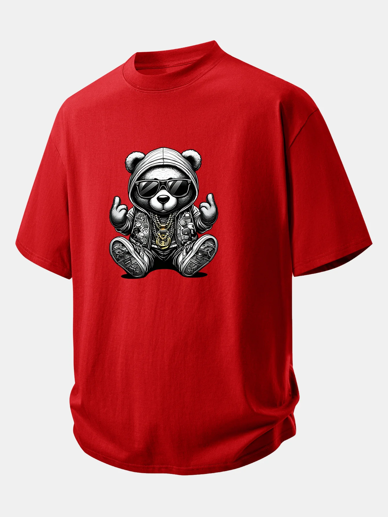 Relax Fit Hip Hop Bear Print Cotton T-Shirt - Image 4