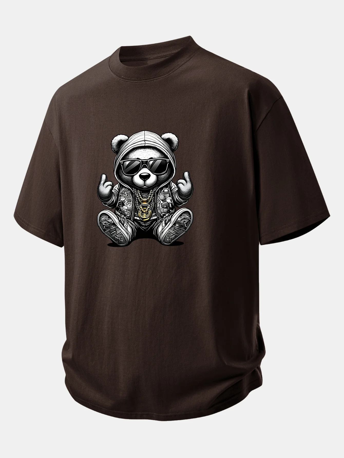 Relax Fit Hip Hop Bear Print Cotton T-Shirt - Image 5