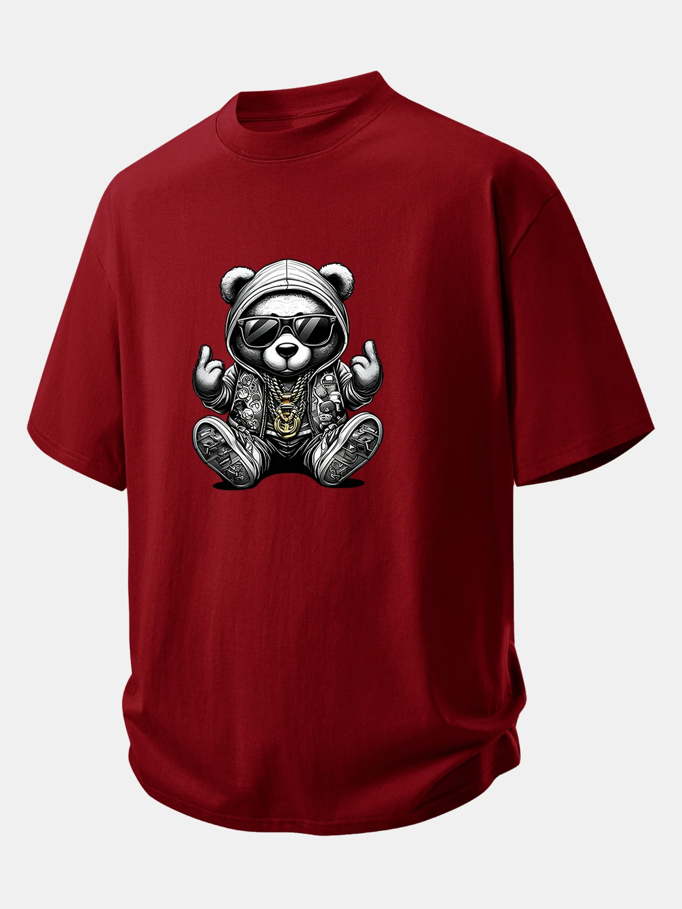 Relax Fit Hip Hop Bear Print Cotton T-Shirt - Image 6