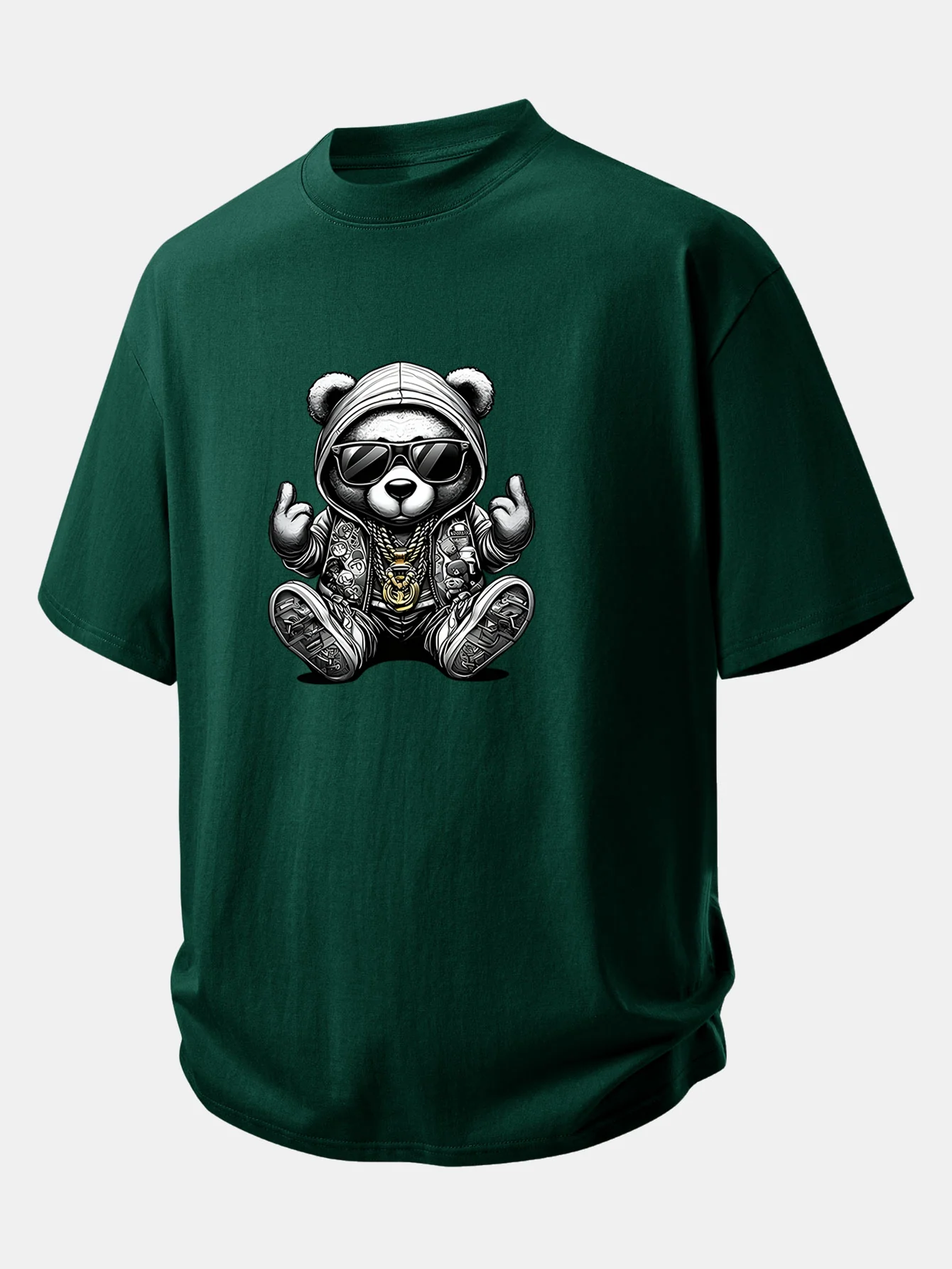 Relax Fit Hip Hop Bear Print Cotton T-Shirt - Image 7