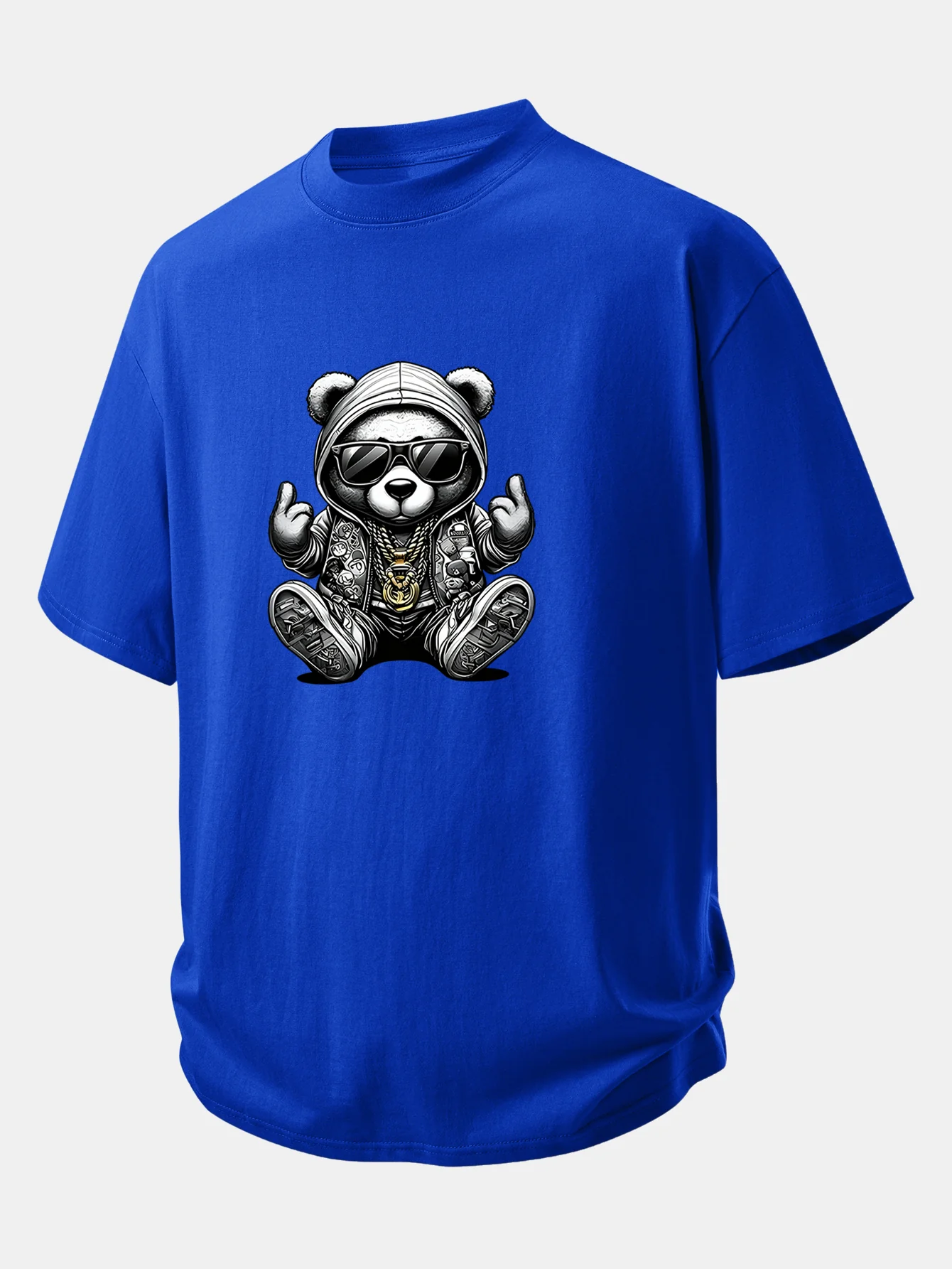 Relax Fit Hip Hop Bear Print Cotton T-Shirt - Image 8