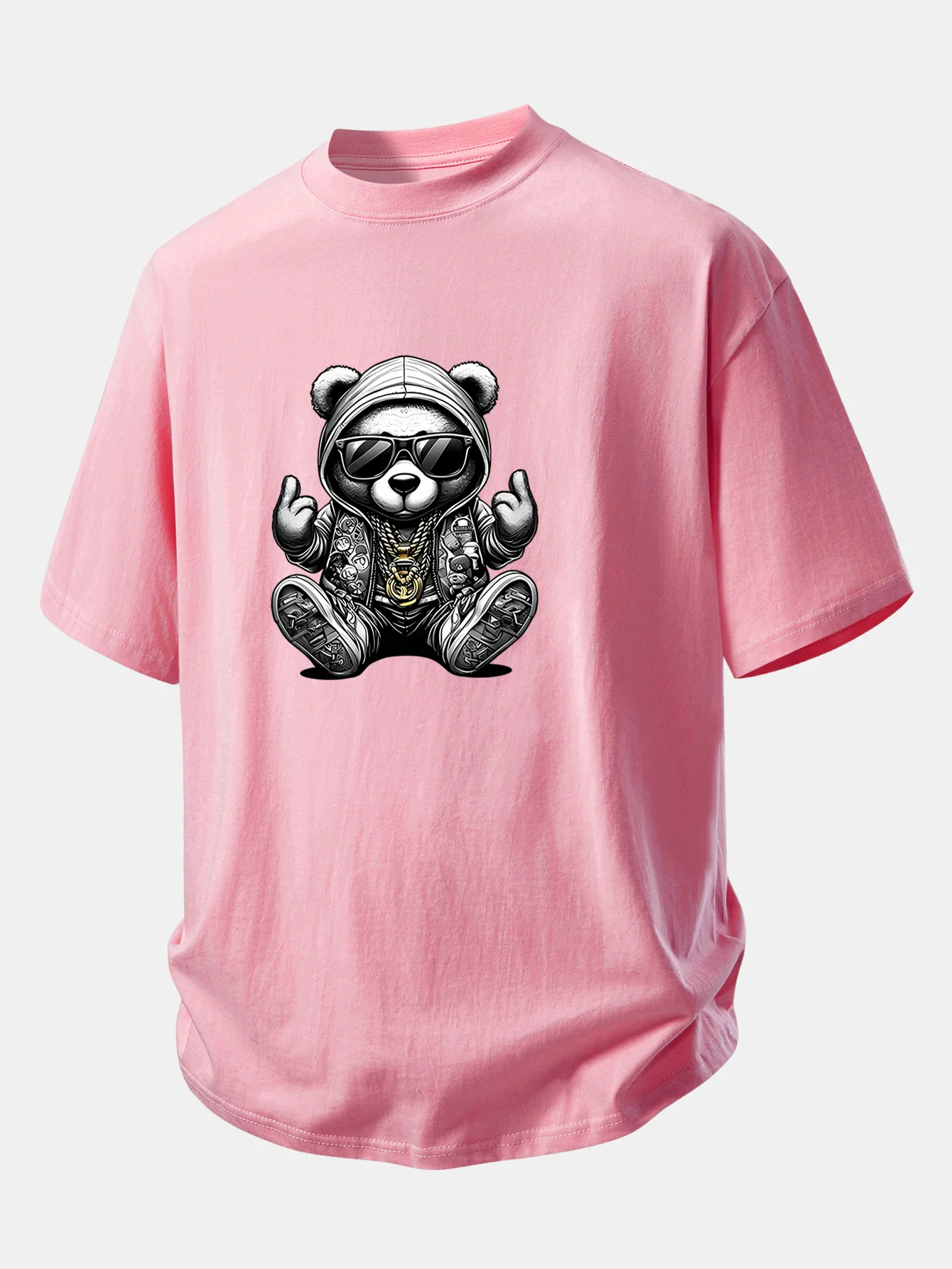 Relax Fit Hip Hop Bear Print Cotton T-Shirt - Image 9