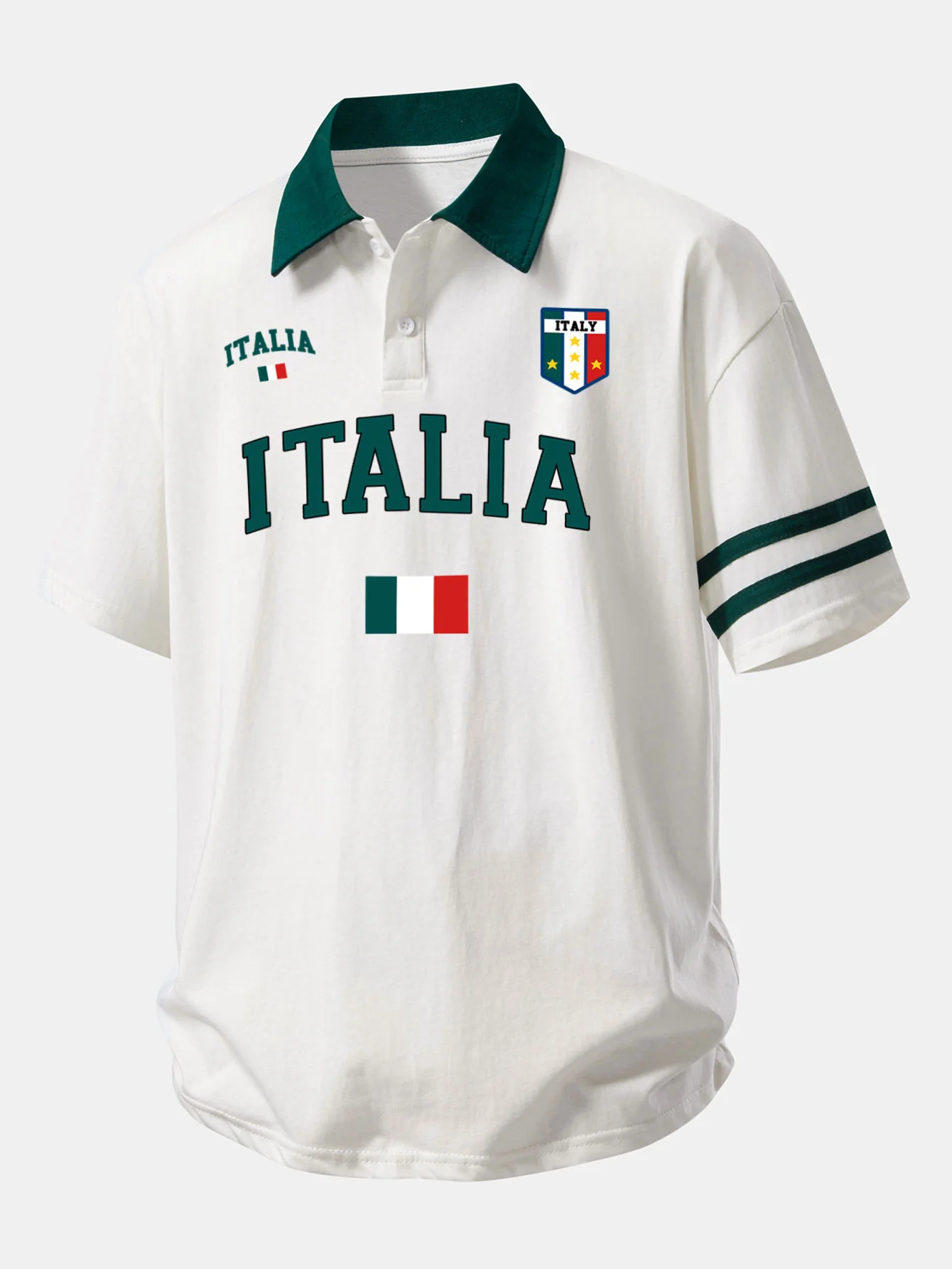 Relax Fit Italia Print Contrast Collar Polo Shirt & Cotton Drawstring 7" Shorts - Image 2