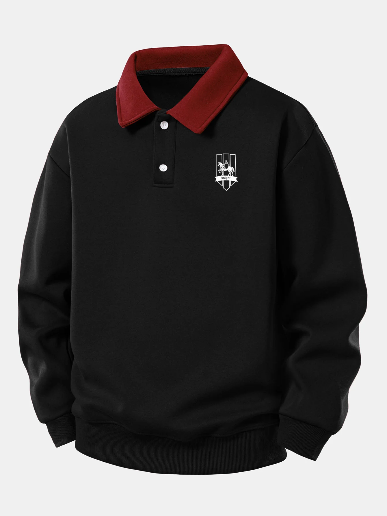 Relax Fit Knight Badge Print Contrast Polo Sweatshirt - Image 3