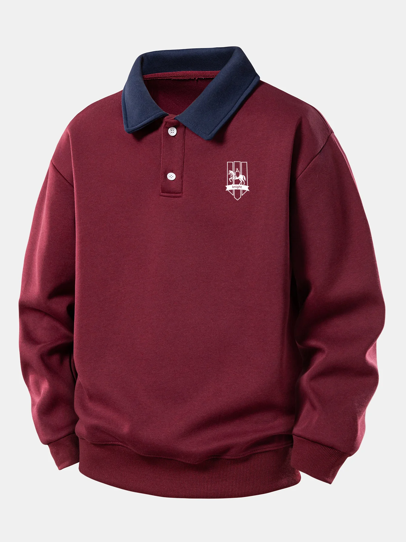 Relax Fit Knight Badge Print Contrast Polo Sweatshirt - Image 4
