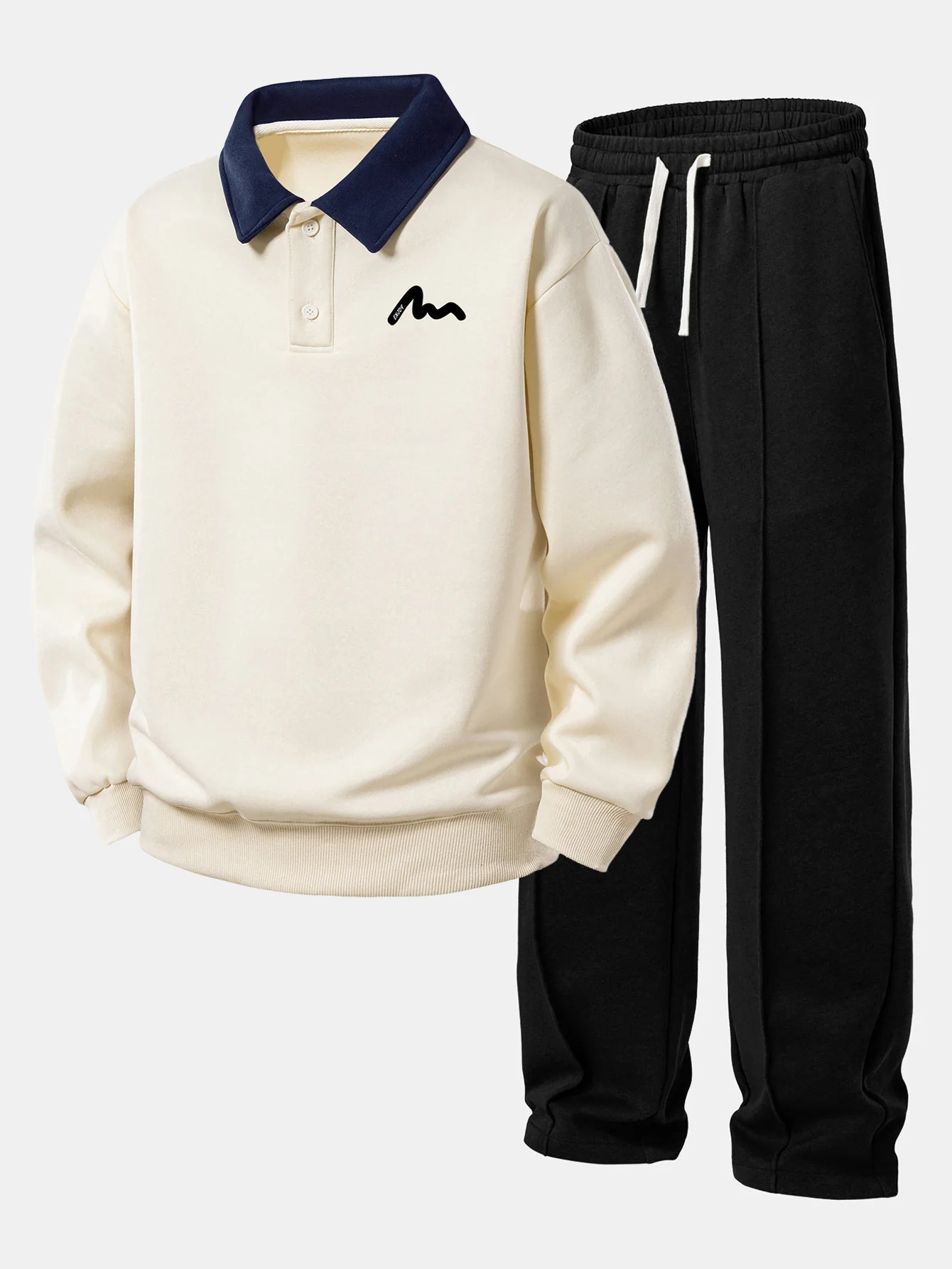 Relax Fit Letter Print Contrast Polo Sweatshirt & Straight Leg Pleated Pintuck Sweatpants - Image 2