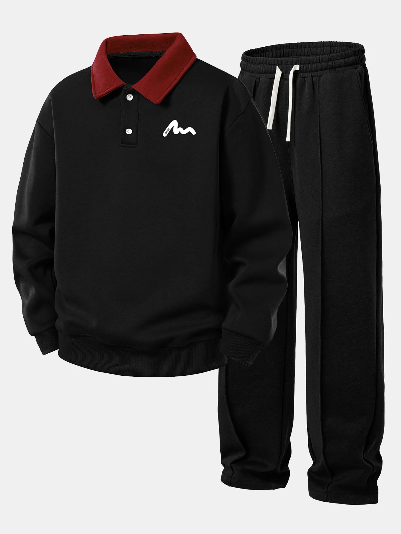Relax Fit Letter Print Contrast Polo Sweatshirt & Straight Leg Pleated Pintuck Sweatpants - Image 3