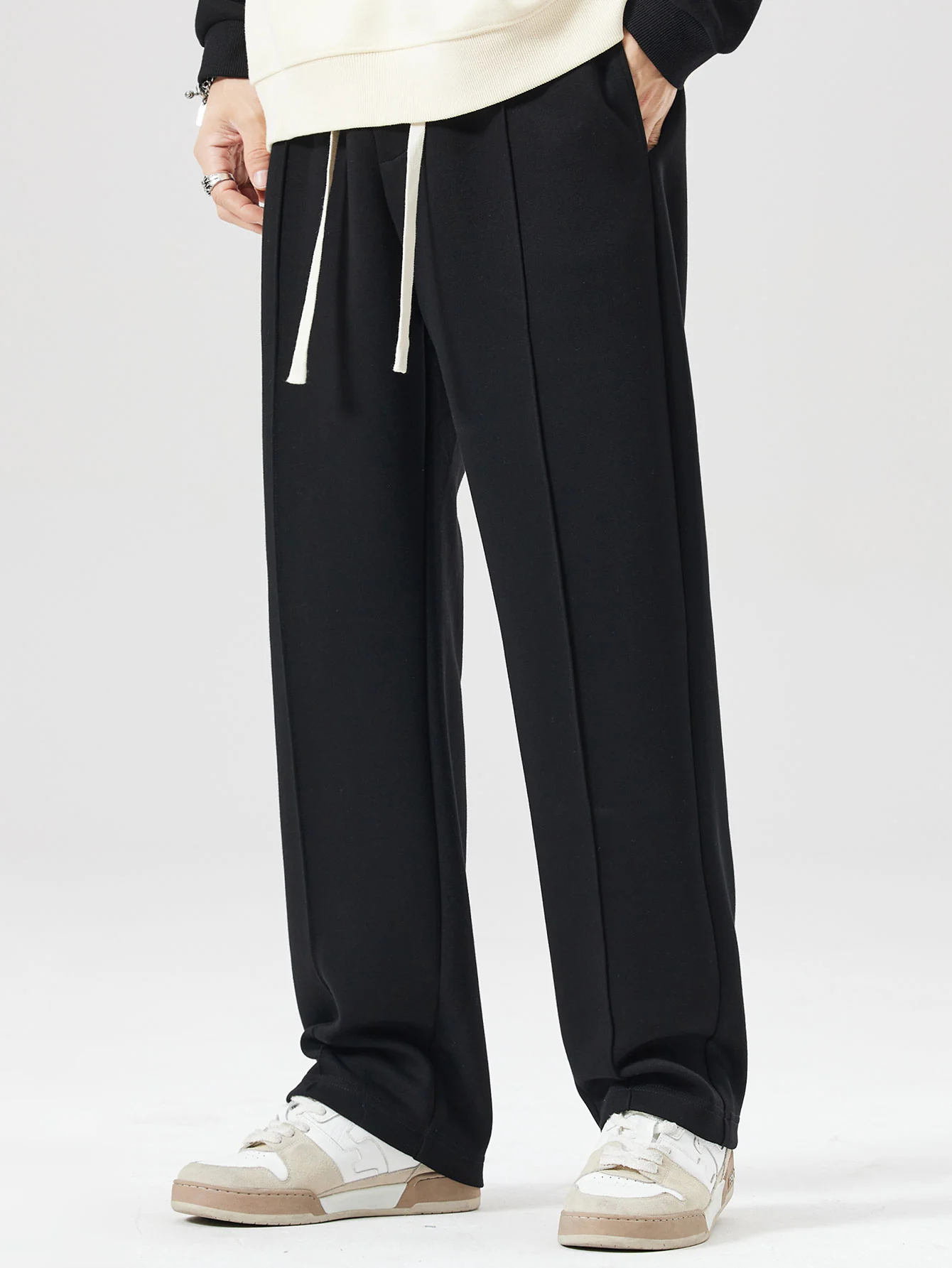 Relax Fit Color Block Polo Collar Sweatshirt & Straight Leg Pleated Pintuck Sweatpants - Image 9