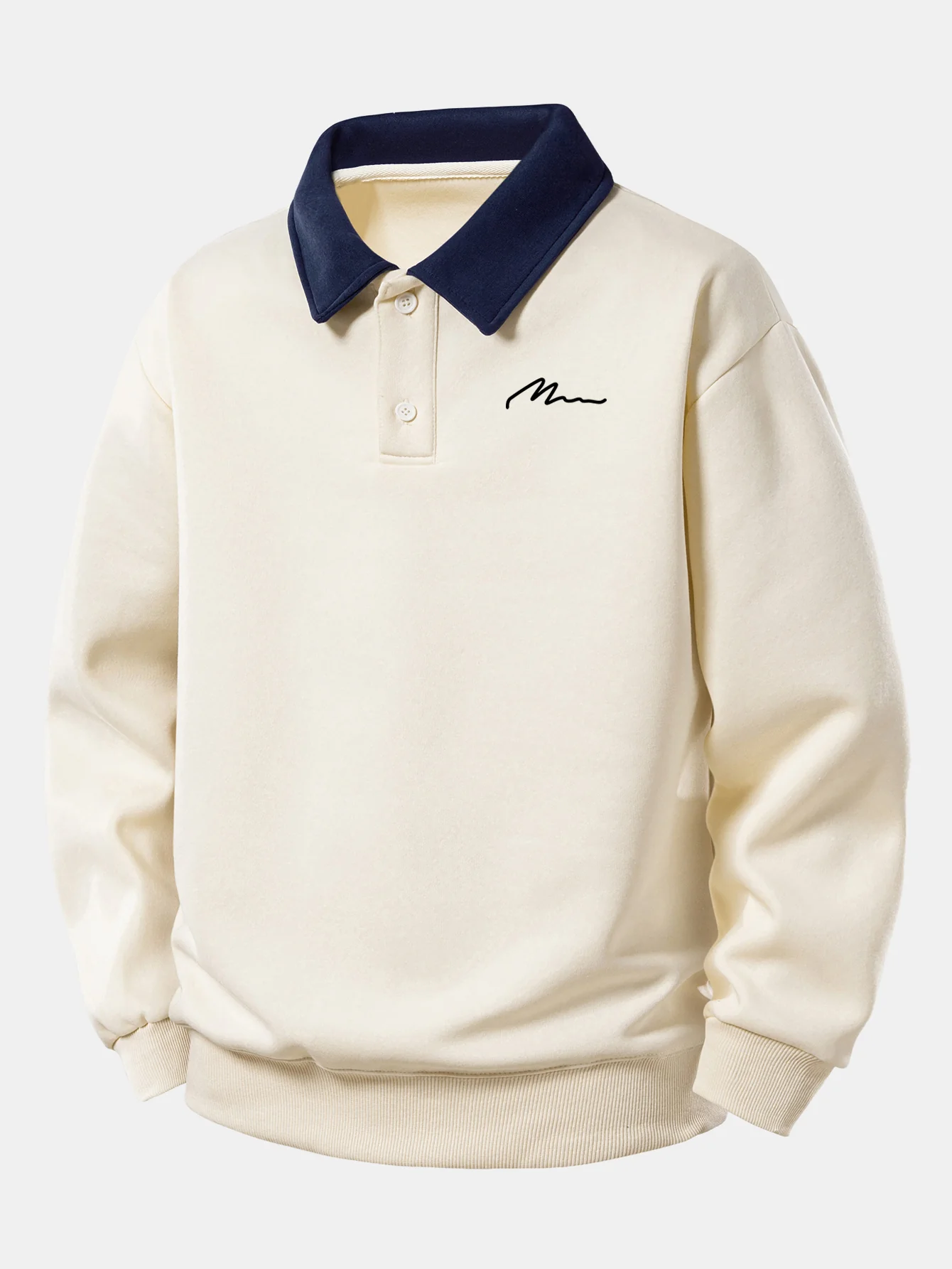 Relax Fit Letter Print Contrast Polo Sweatshirt & Straight Leg Pleated Pintuck Sweatpants - Image 4