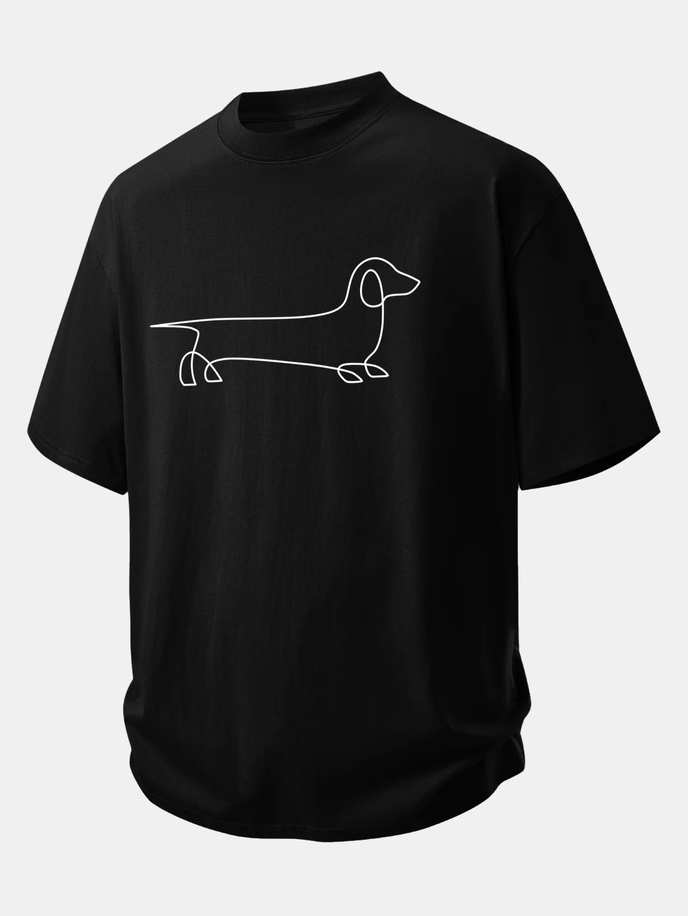 Relax Fit Line Dachshund Print Cotton T-Shirt