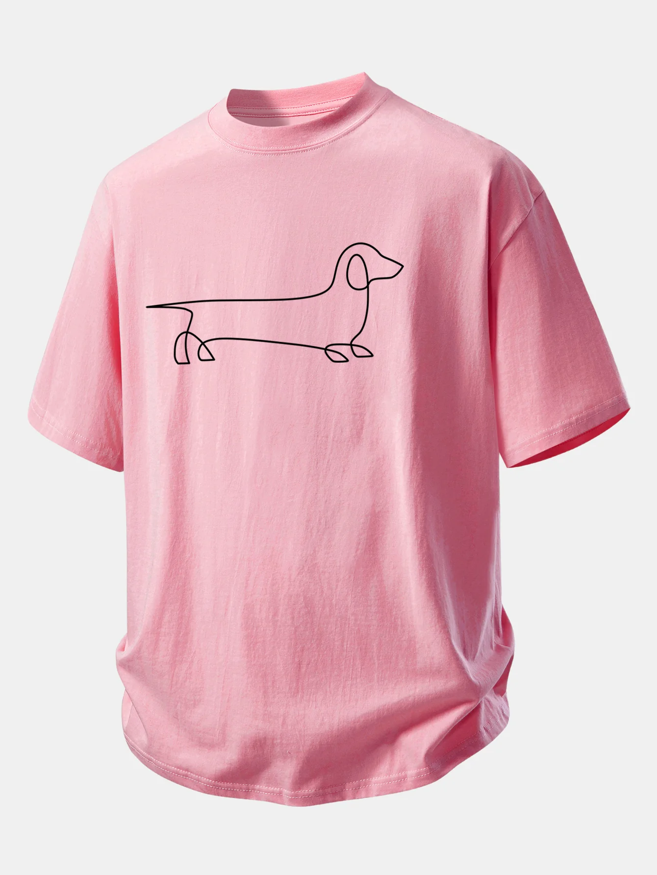 Relax Fit Line Dachshund Print Cotton T-Shirt - Image 11