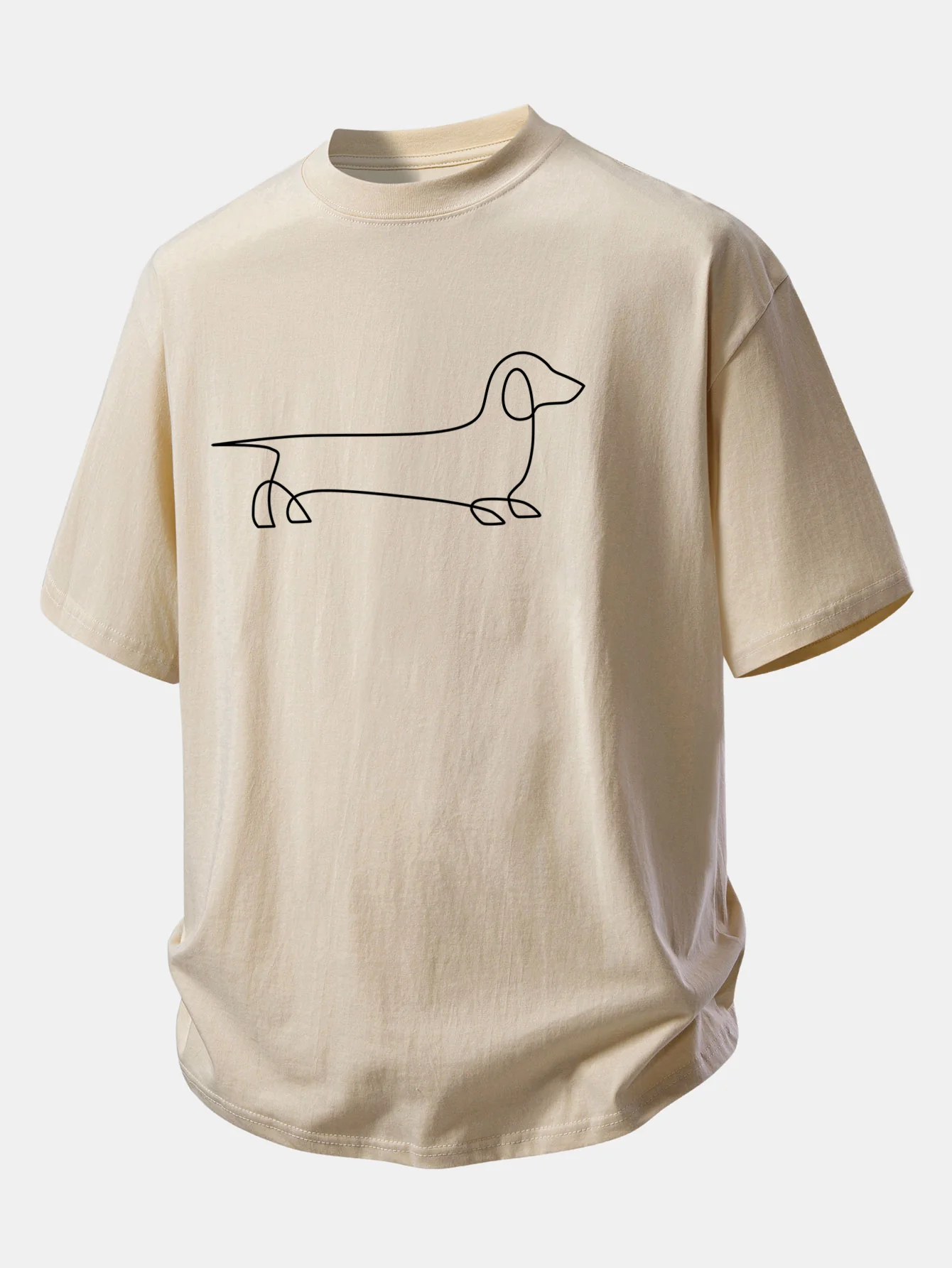 Relax Fit Line Dachshund Print Cotton T-Shirt - Image 3
