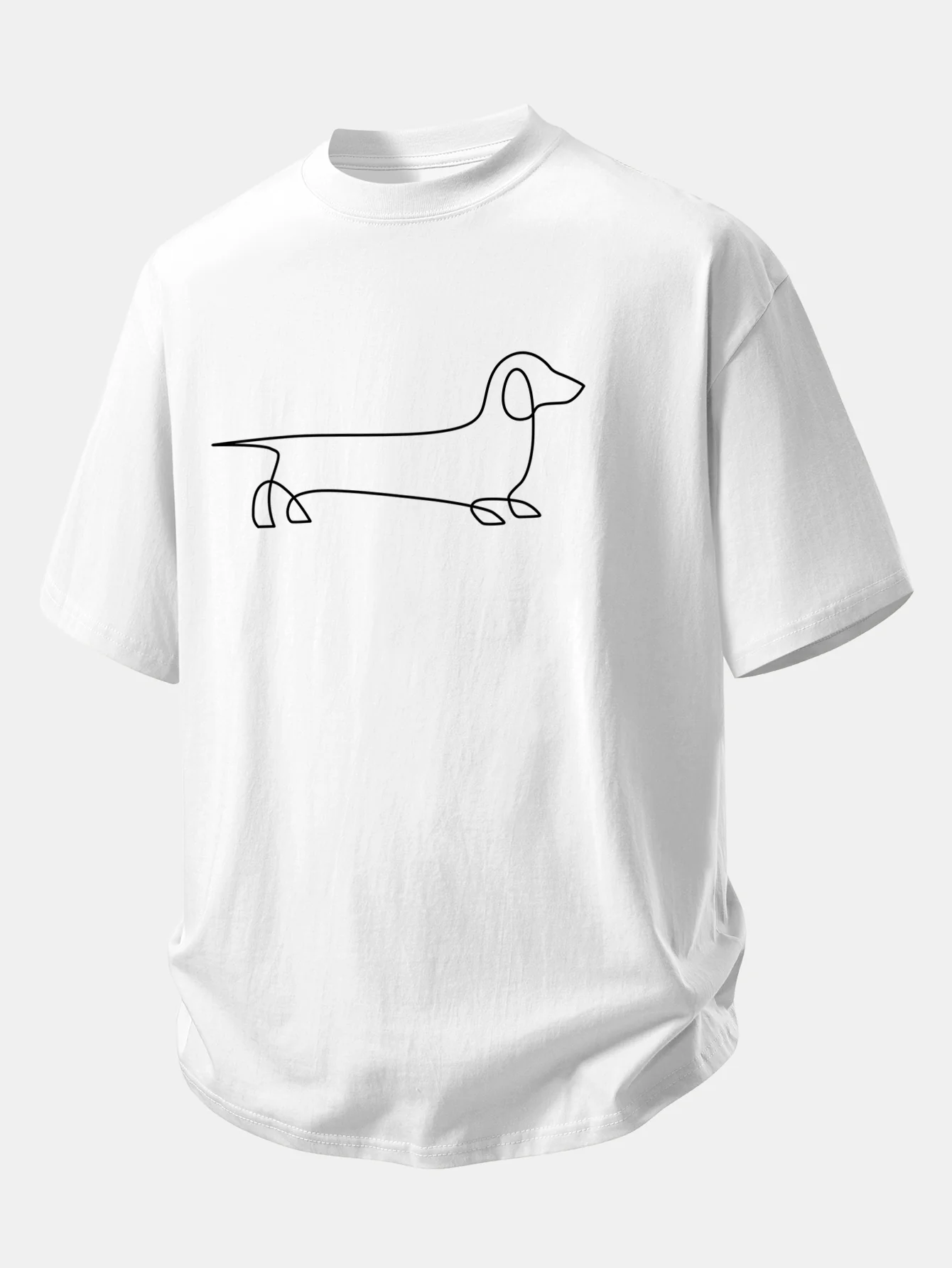 Relax Fit Line Dachshund Print Cotton T-Shirt - Image 4