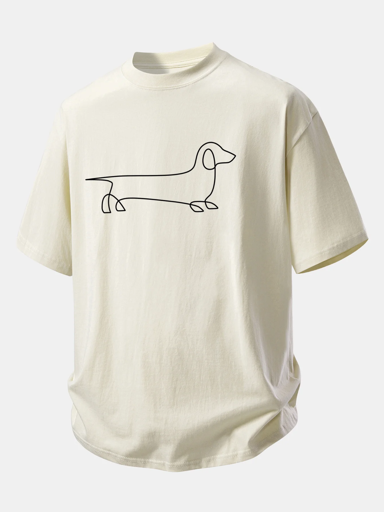Relax Fit Line Dachshund Print Cotton T-Shirt - Image 5