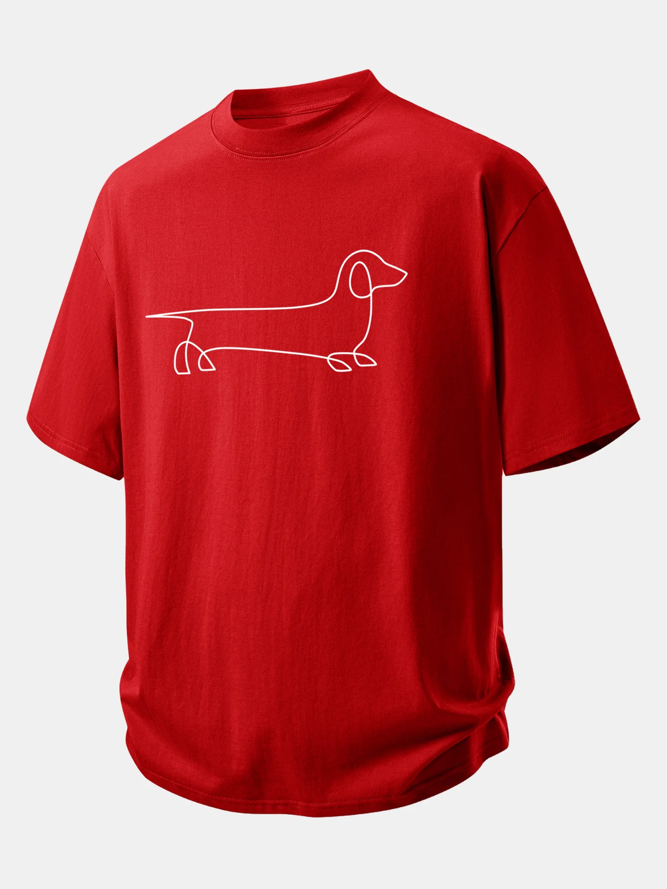 Relax Fit Line Dachshund Print Cotton T-Shirt - Image 8