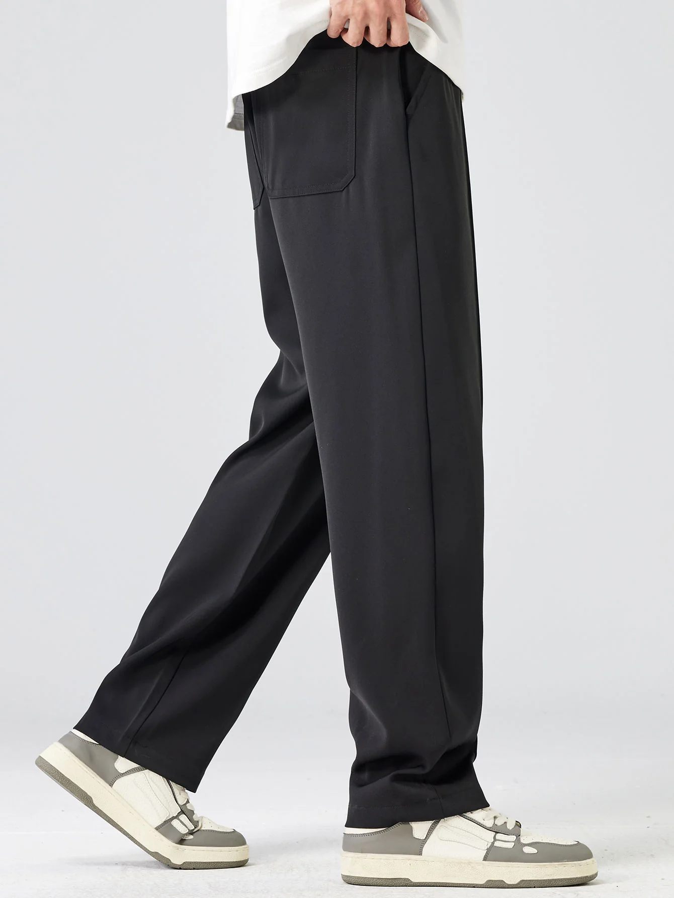Relax Fit Langarm 2-in-1 Waffel T-Shirt & Einfache Falte Kordelzug Gerade Bein Hose - Image 15