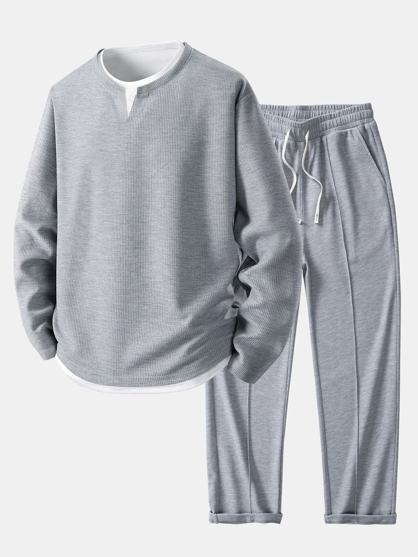 Relaxed Fit Langarm 2-in-1 Waffel T-Shirt