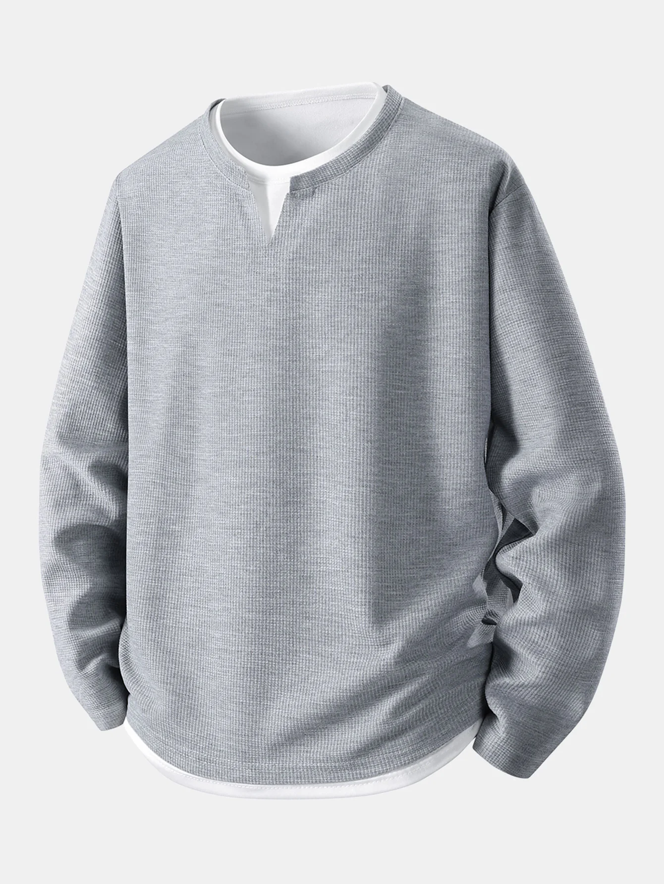 Relaxed Fit Langarm 2-in-1 Waffel T-Shirt - Image 3
