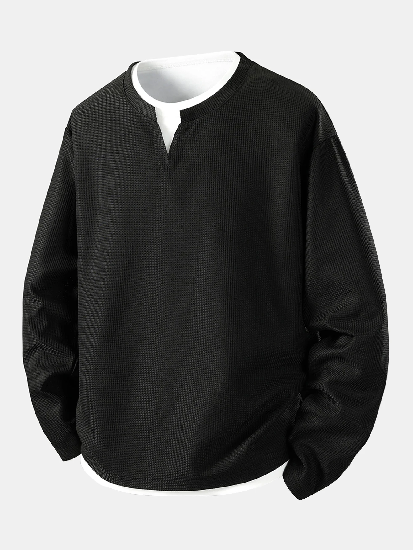 Relaxed Fit Langarm 2-in-1 Waffel T-Shirt - Image 5