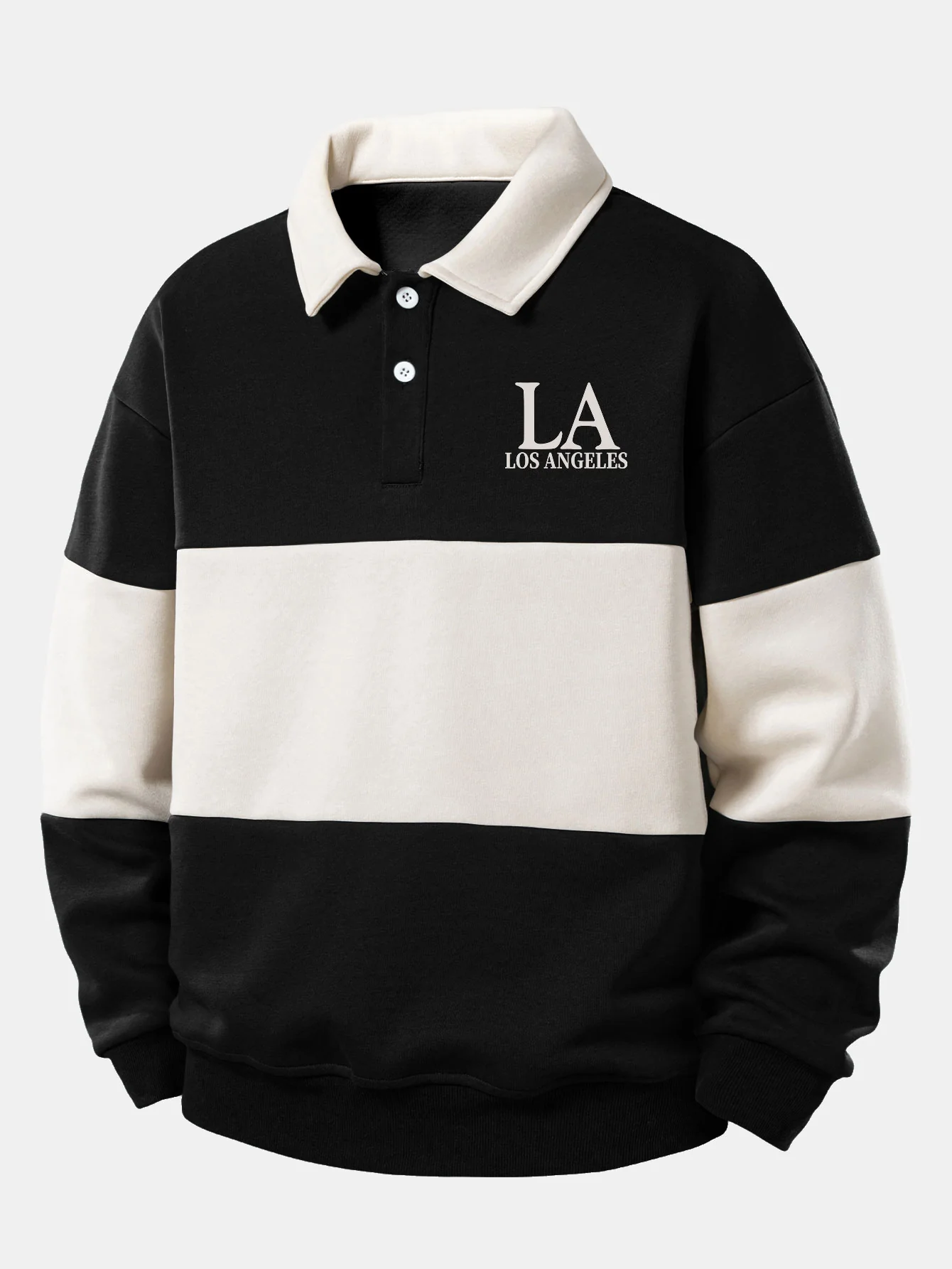 Relax Fit Los Angeles Print Farbe Block Poloshirts Kragen Sweatshirt - Image 5