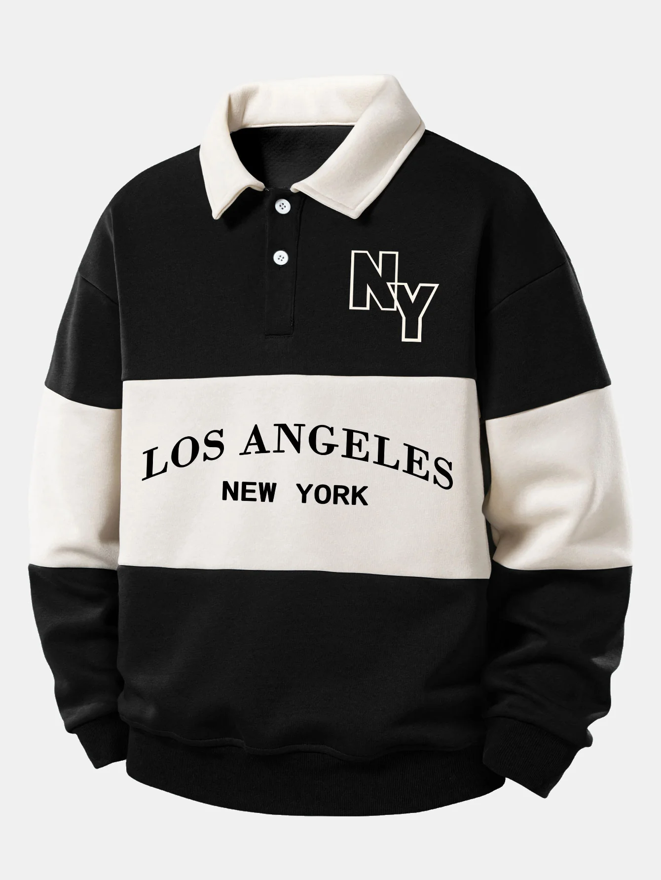 Relax Fit Los Angeles Print Farbe Block Poloshirts Kragen Sweatshirt