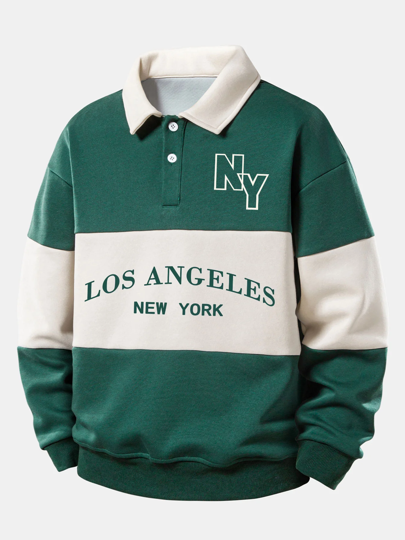 Relax Fit Los Angeles Print Farbe Block Poloshirts Kragen Sweatshirt - Image 3