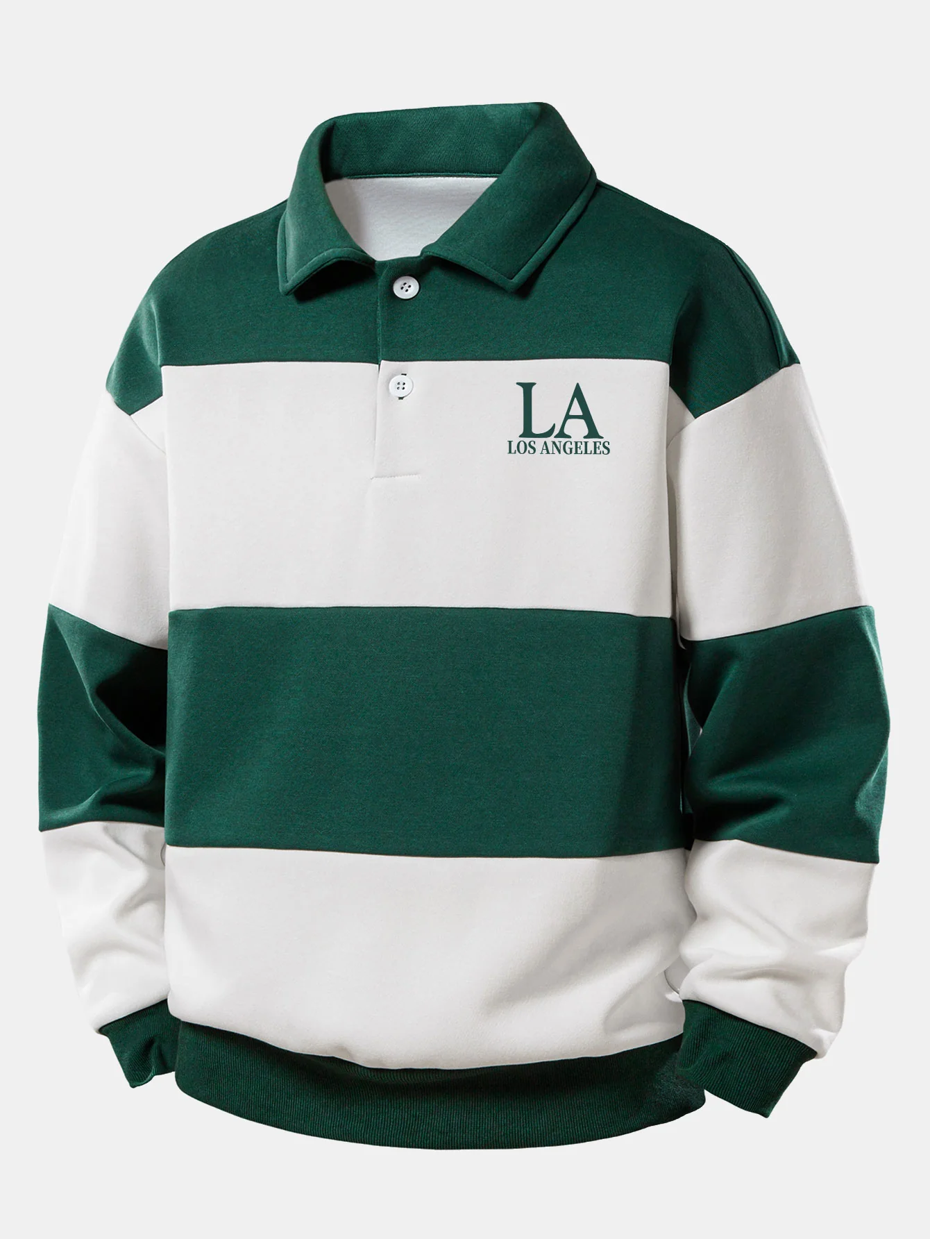 Relax Fit Los Angeles Print Farbe Block Poloshirts Sweatshirt & Schlitzsaum Streifenhose - Image 2