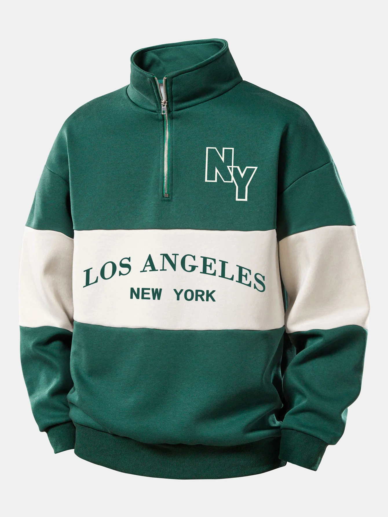 Relax Fit Los Angeles Print Kontrast Farbe Quarter Zip Sweatshirt