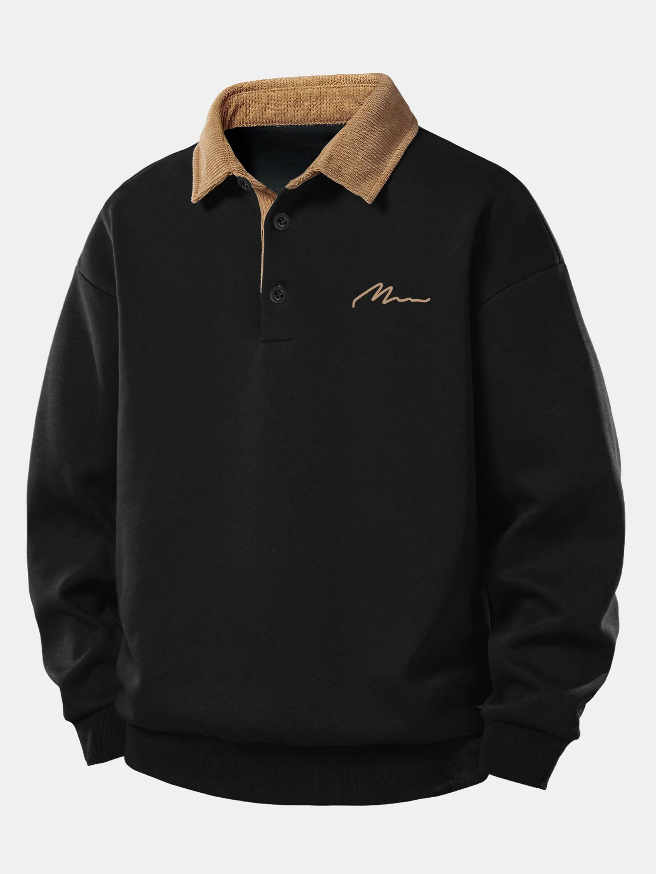 Relax Fit Herren Print Kontrast Corduroy Poloshirts Kragen Sweatshirt - Image 3