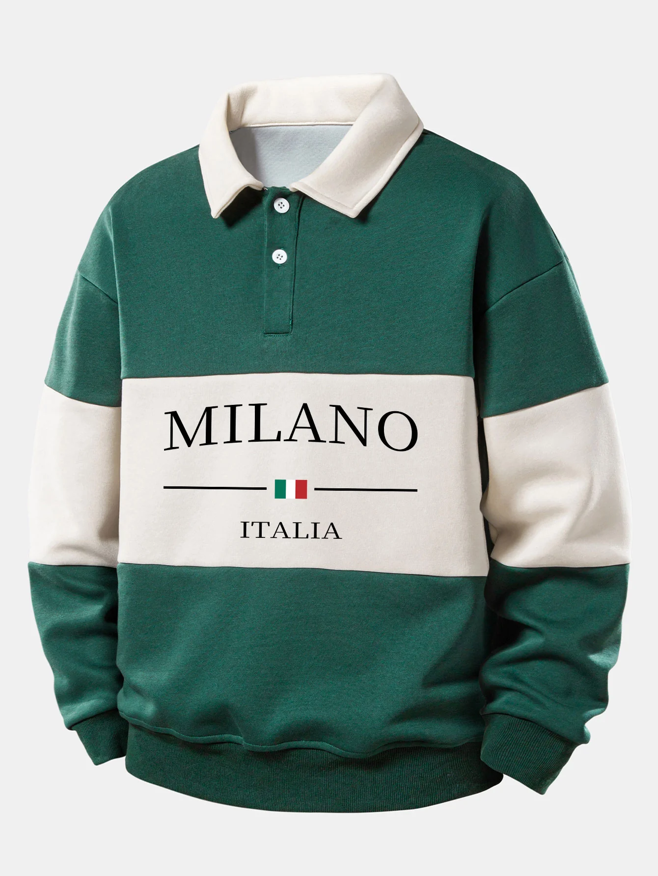 Relax Fit Milano Print Farbe Block Poloshirts Kragen Sweatshirt - Image 3