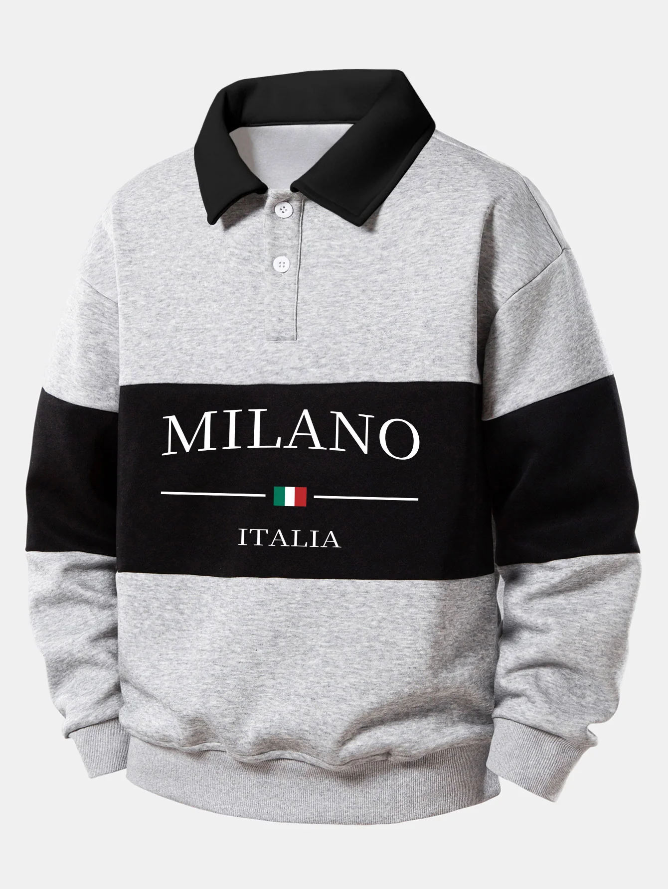 Relax Fit Milano Print Farbe Block Poloshirts Kragen Sweatshirt - Image 5
