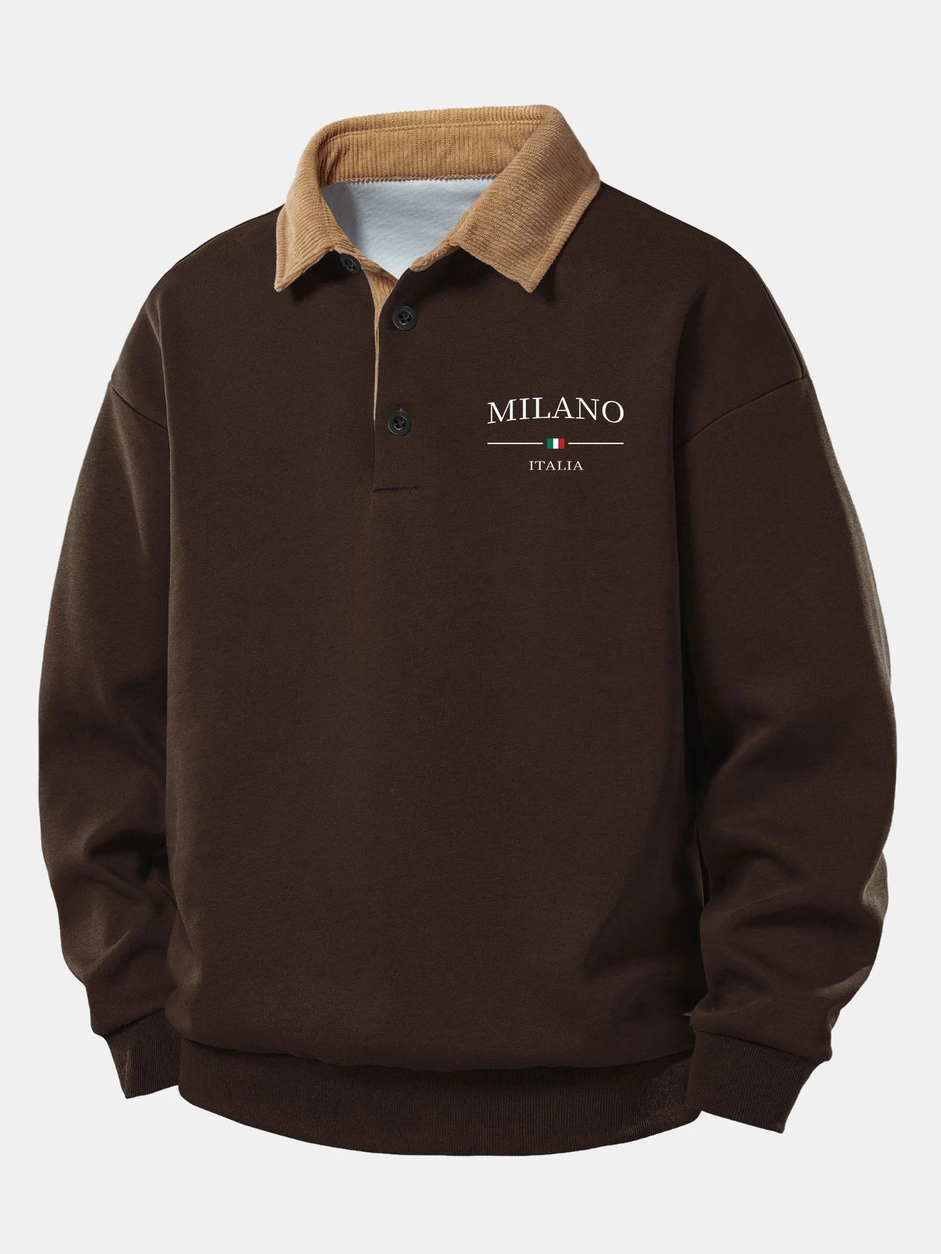 Relax Fit Milano Print Contrast Corduroy Polo Collar Sweatshirt - Image 3