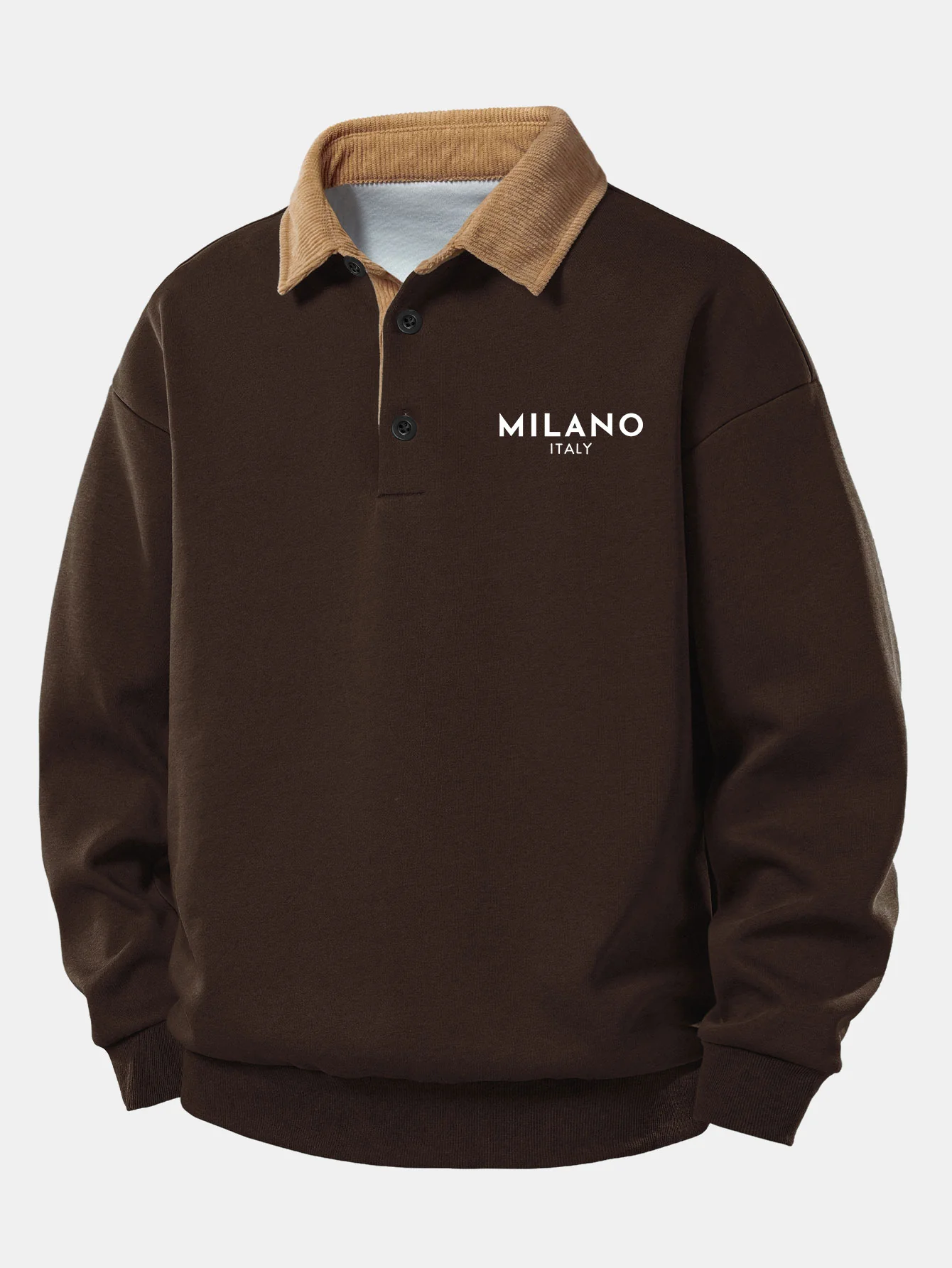 Relax Fit Milano Print Contrast Corduroy Polo Collar Sweatshirt