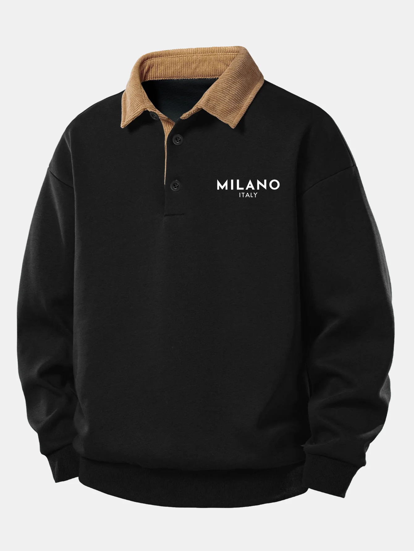 Relax Fit Milano Print Contrast Corduroy Polo Collar Sweatshirt - Image 3