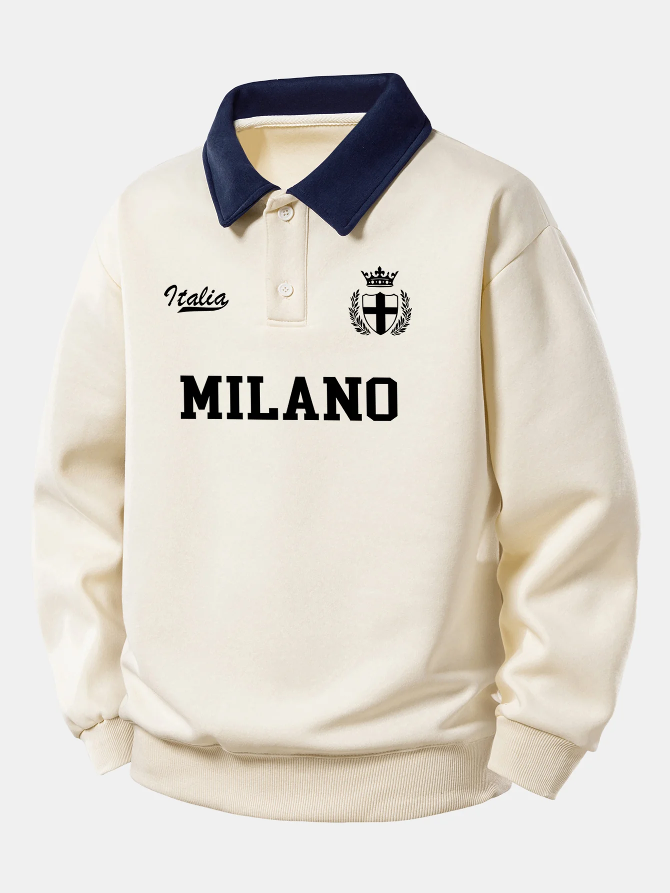 Relax Fit Milano Print Contrast Polo Sweatshirt - Image 2