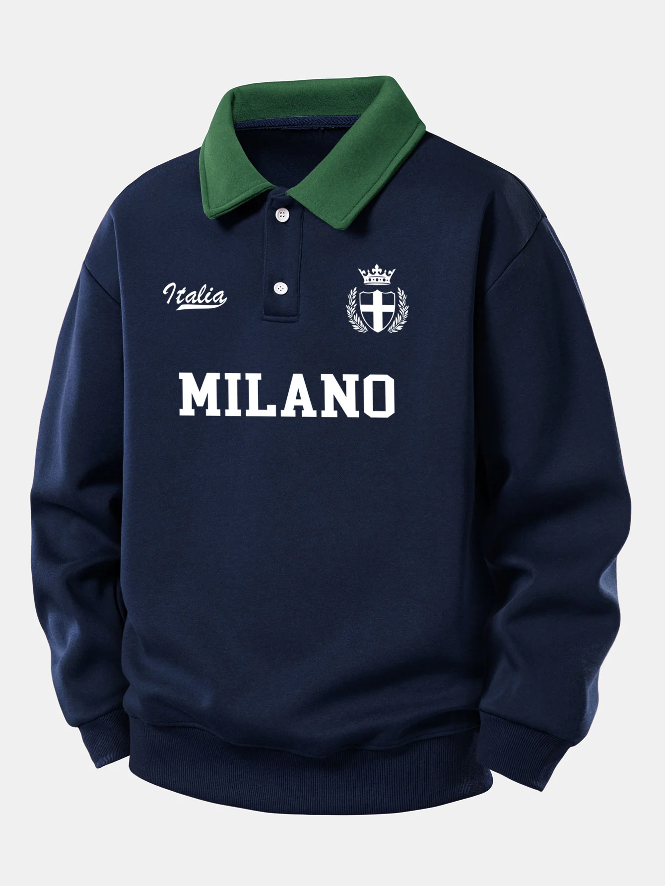 Relax Fit Milano Print Contrast Polo Sweatshirt - Image 3