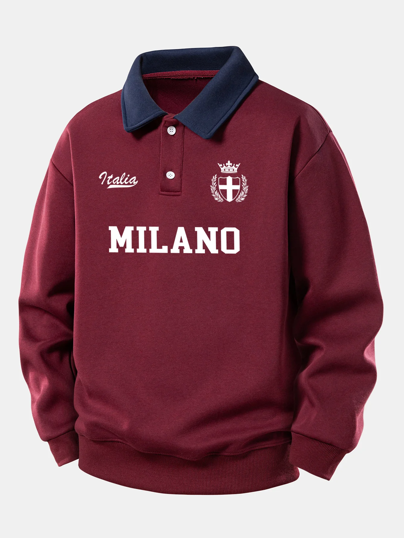 Relax Fit Milano Print Contrast Polo Sweatshirt - Image 5