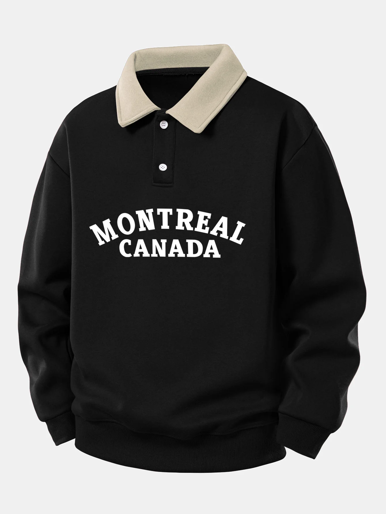 Relax Fit Montreal Canada Print Kontrast Poloshirts Sweatshirt - Image 3