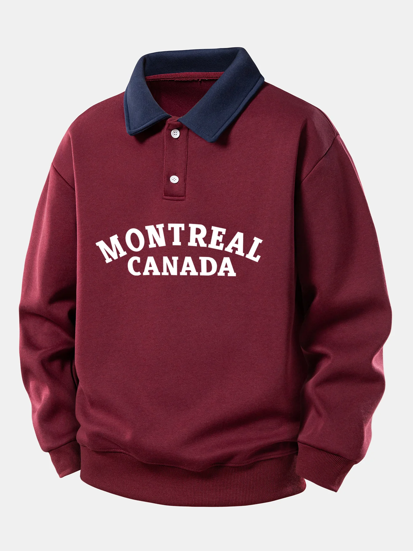 Relax Fit Montreal Canada Print Kontrast Poloshirts Sweatshirt - Image 9