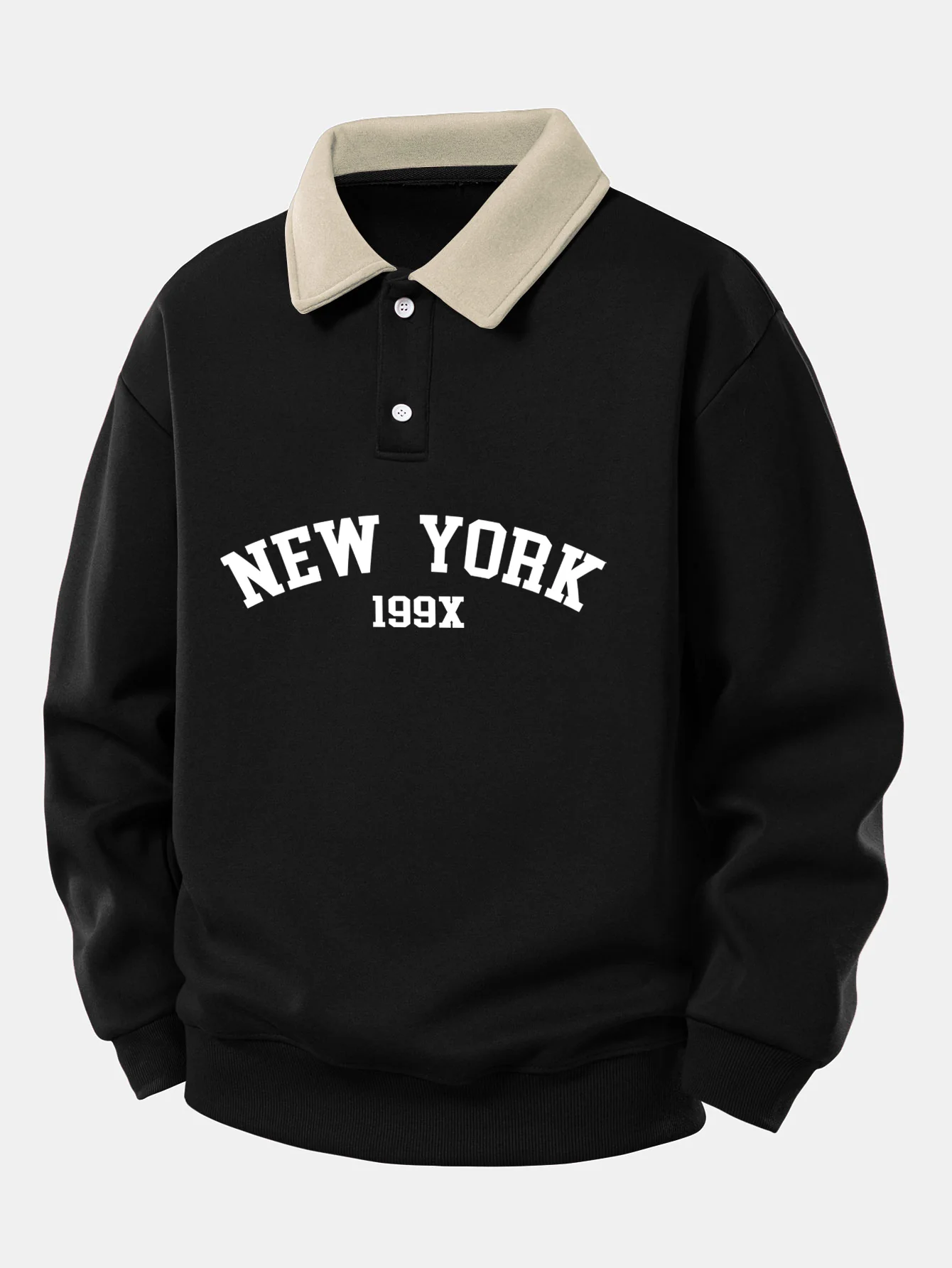 Relax Fit New York Print Kontrast Poloshirts Sweatshirt