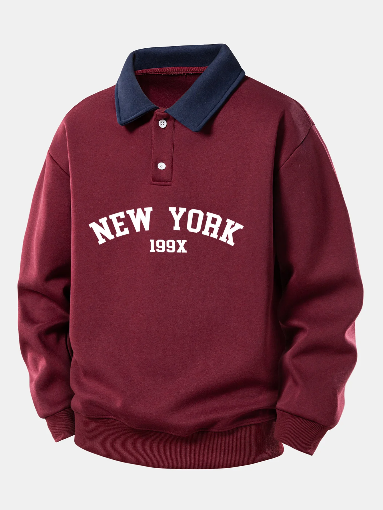 Relax Fit New York Print Kontrast Poloshirts Sweatshirt - Image 3
