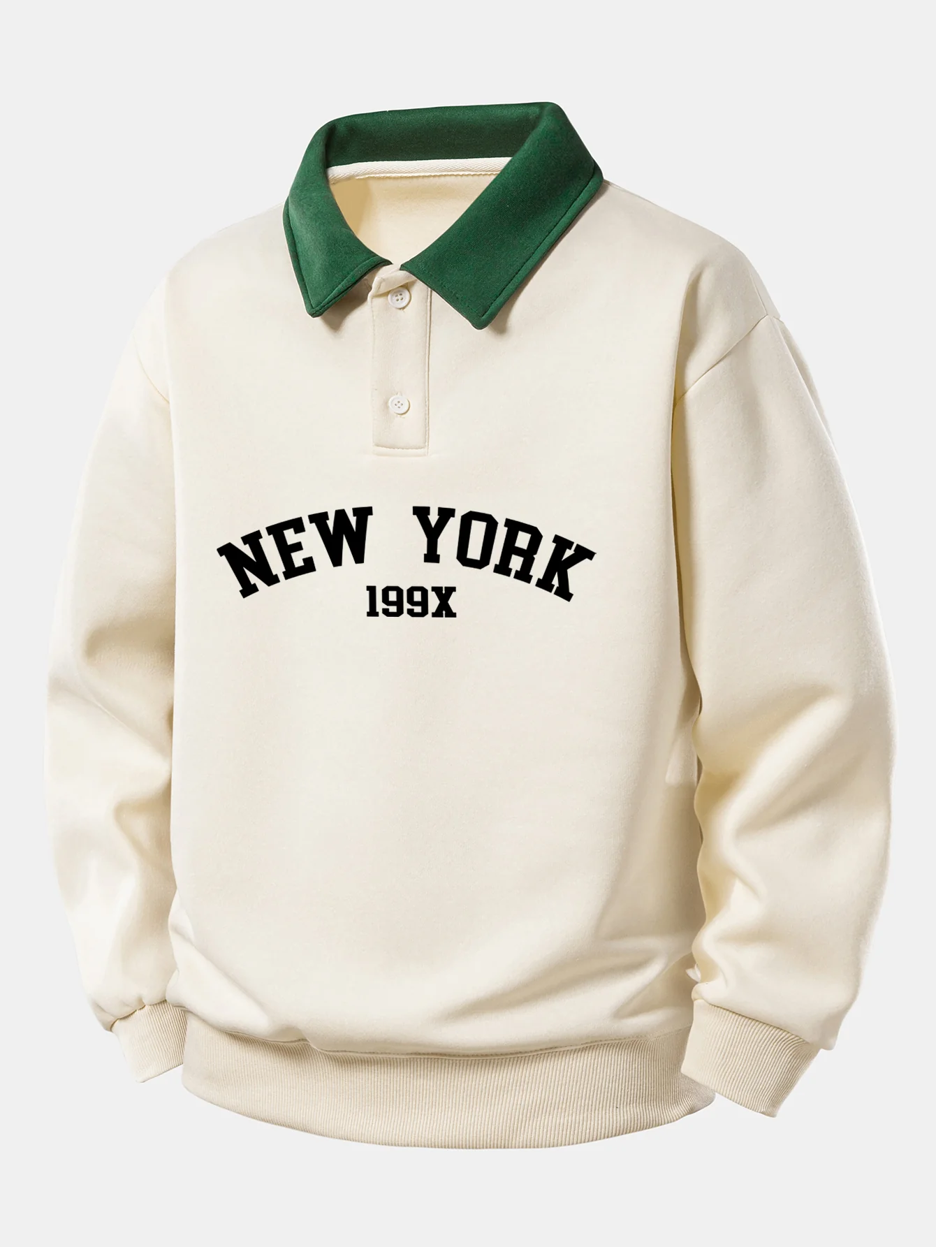 Relax Fit New York Print Kontrast Poloshirts Sweatshirt - Image 5